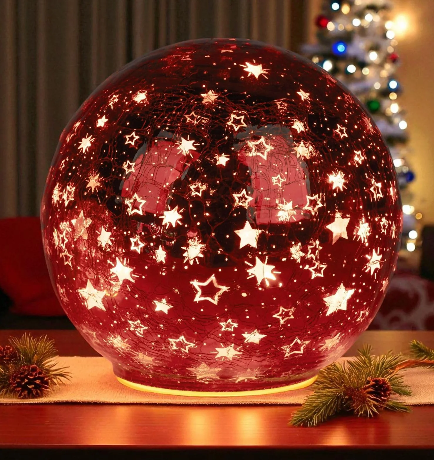 Formano LED dekoracyjna kula 15 cm czerwona szklana timer 6h/18h zestaw 3 baterie AA