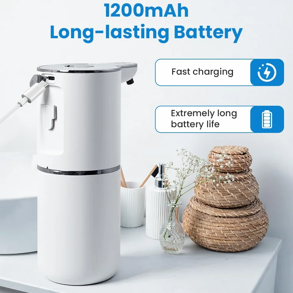 Vicloon Automatyczny dozownik mydła, dozownik mydła 380 ml, dozownik mydła w pianie, USB wielokrotnego napełniania ścienny dozownik mydła z czujnikiem podczerwieni, wodoodporny IPX5, do łazienek