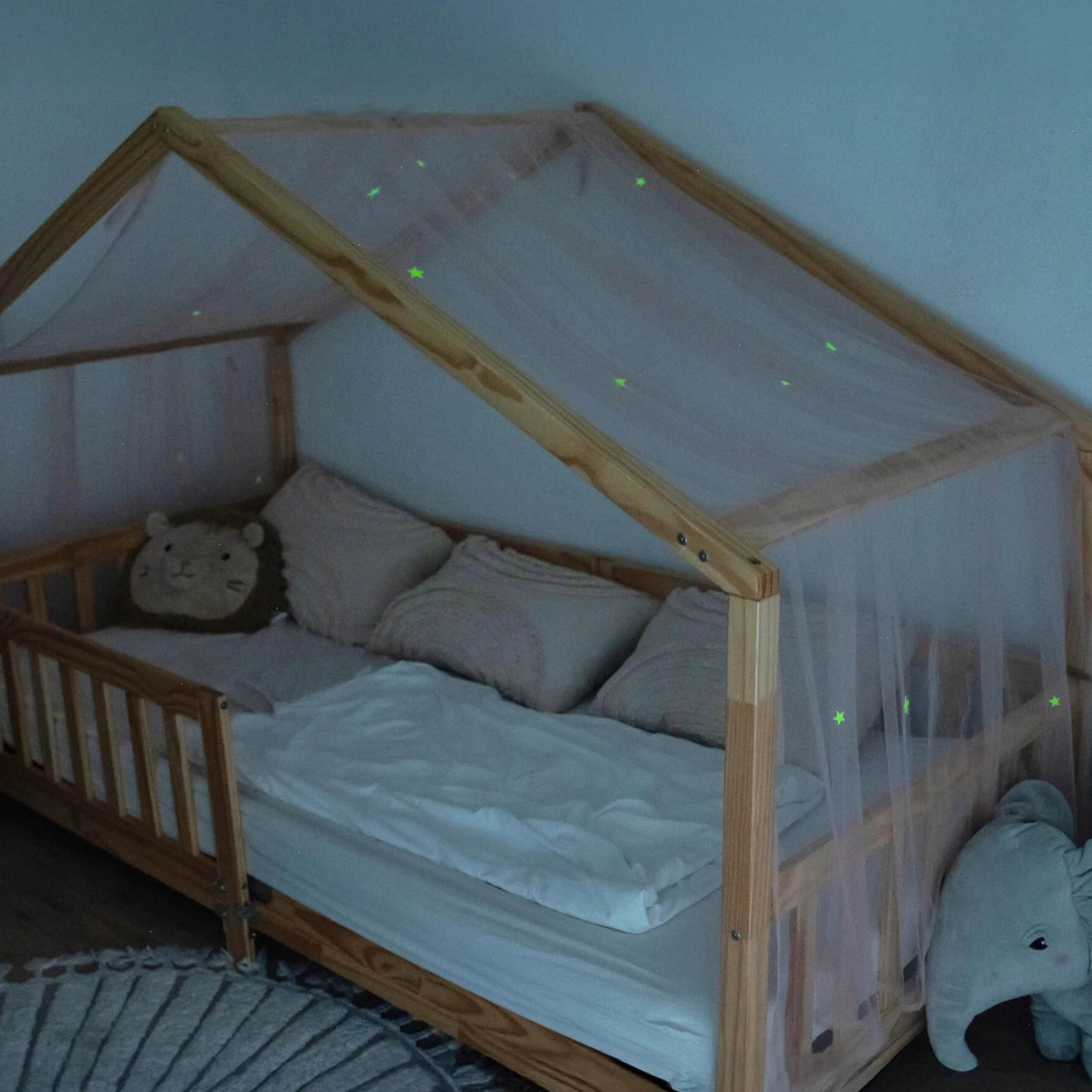 Lilimaus świecąca skóra w kształcie gwiazd, baldachim na łóżko, łóżko, dekoracja, prezent dla dziewczynek i chłopców, zasłony z baldachimem, 90 x 200 cm i 120 x 200 cm, do pokoju dziecięcego