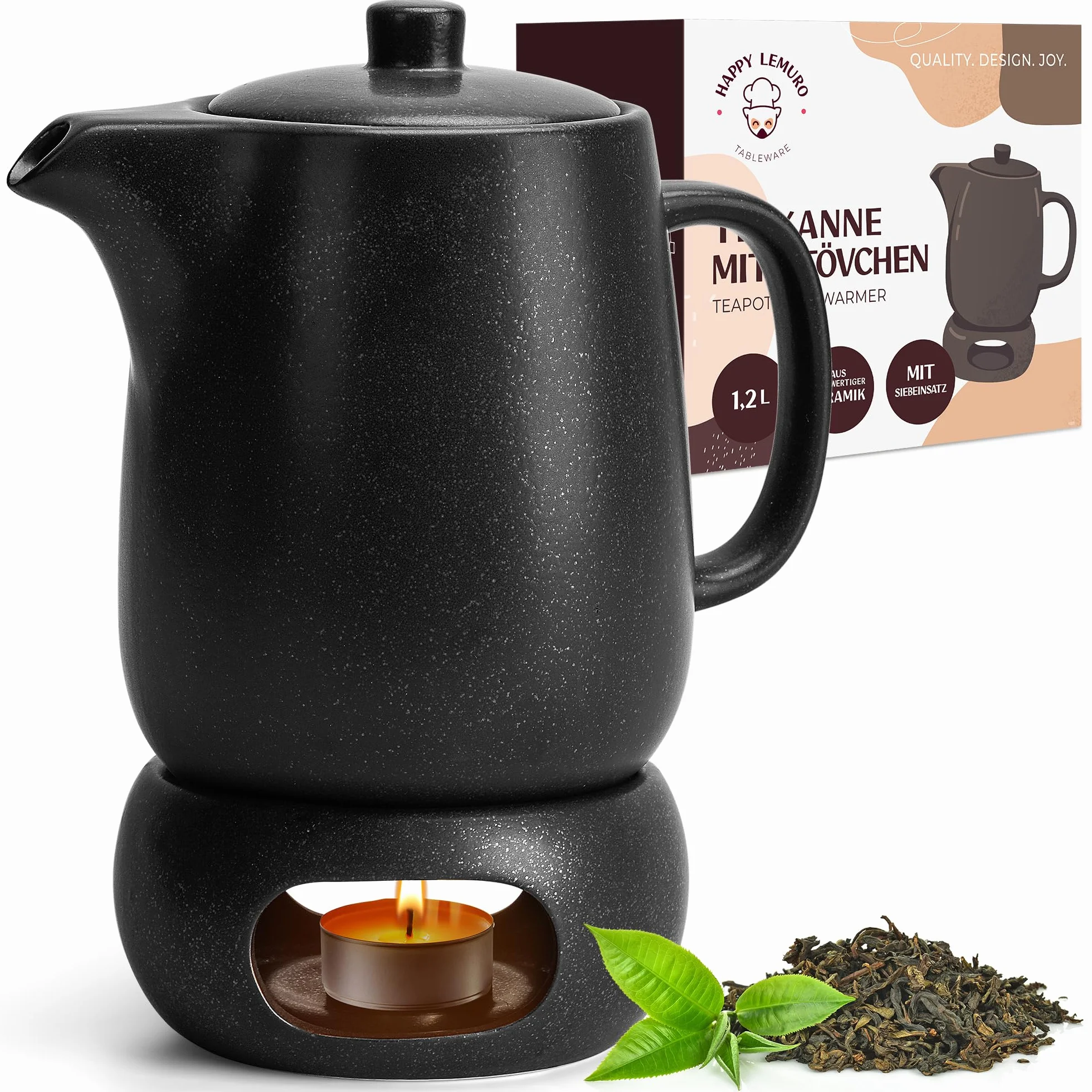 Dzbanek do herbaty z podgrzewaczem zestaw 1,134 g ceramiczny czajniczek z sitkiem duży dzbanek do herbaty z zaparzaczem do herbaty sypkiej, luksusowy zestaw do herbaty z podgrzewaczem do