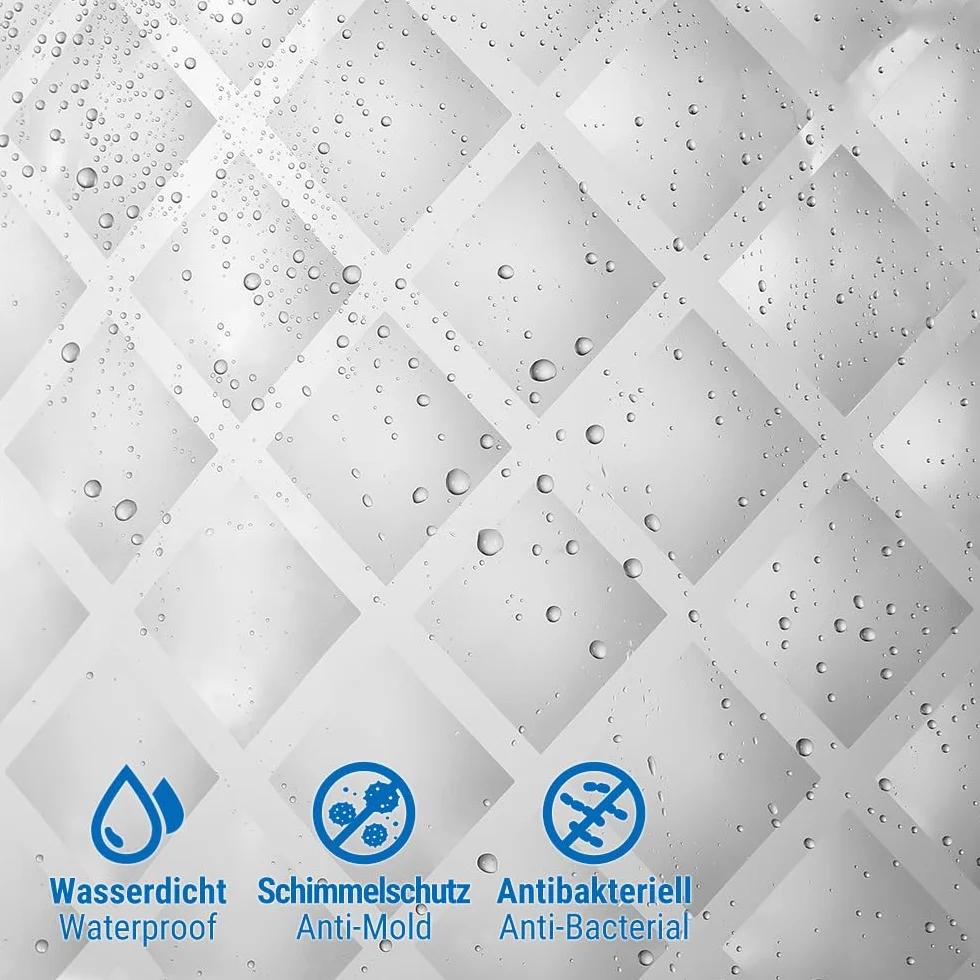 ecooe Zasłona Prysznicowa Przezroczysta 3D Wzór Wodnych Kostek 180 x 180 cm, Zasłony Prysznicowe EVA Wodoszczelne, Odporne na Pleśń, Zasłona Łazienkowa z 12 Pierścieniami do Prysznica i Wanny