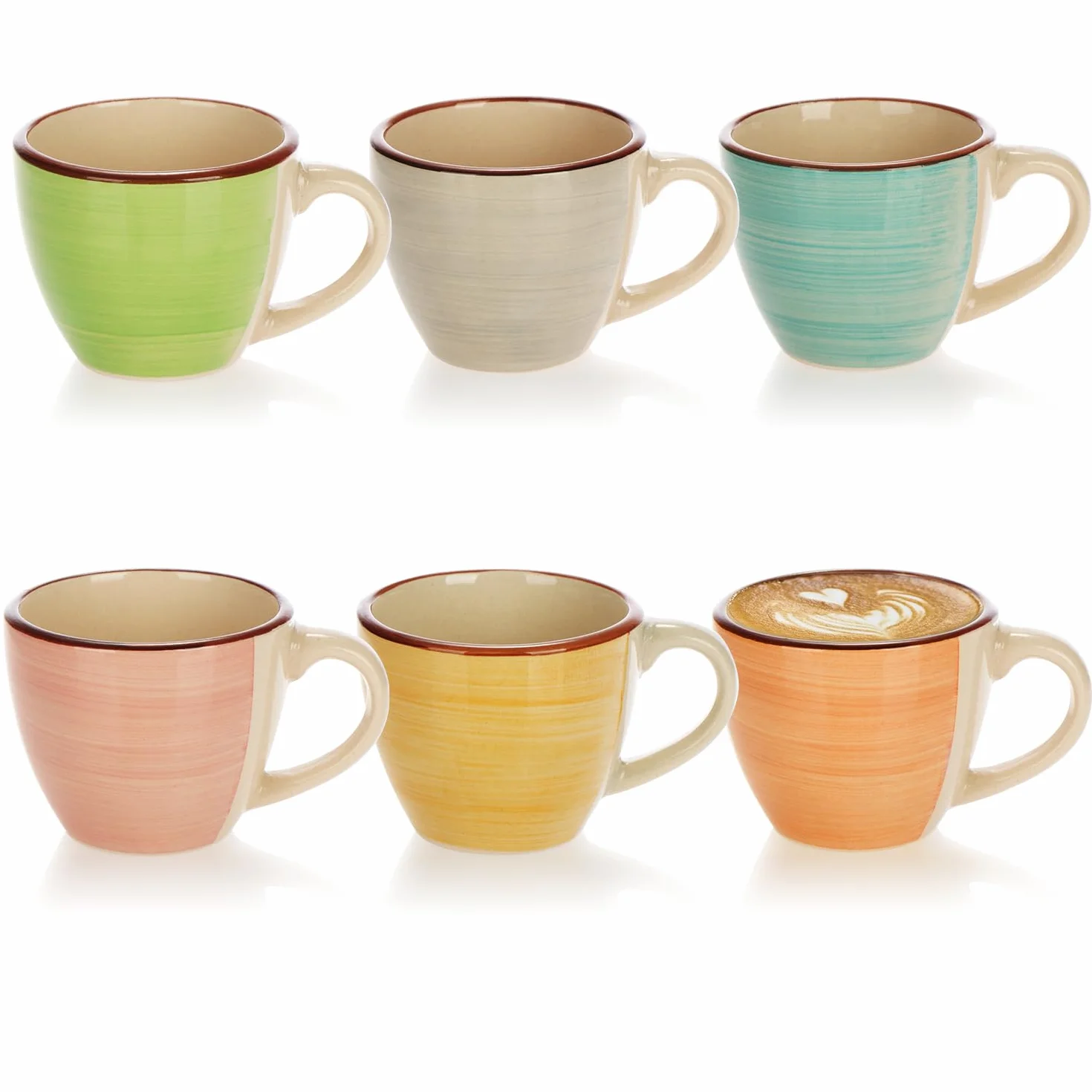 COM-FOUR 6 x filiżanki do espresso, ceramiczne kubki mokka, małe filiżanki do kawy, 125 ml (06 sztuk) - zielony/pomarańczowy/różowy/niebieski/żółty/szary