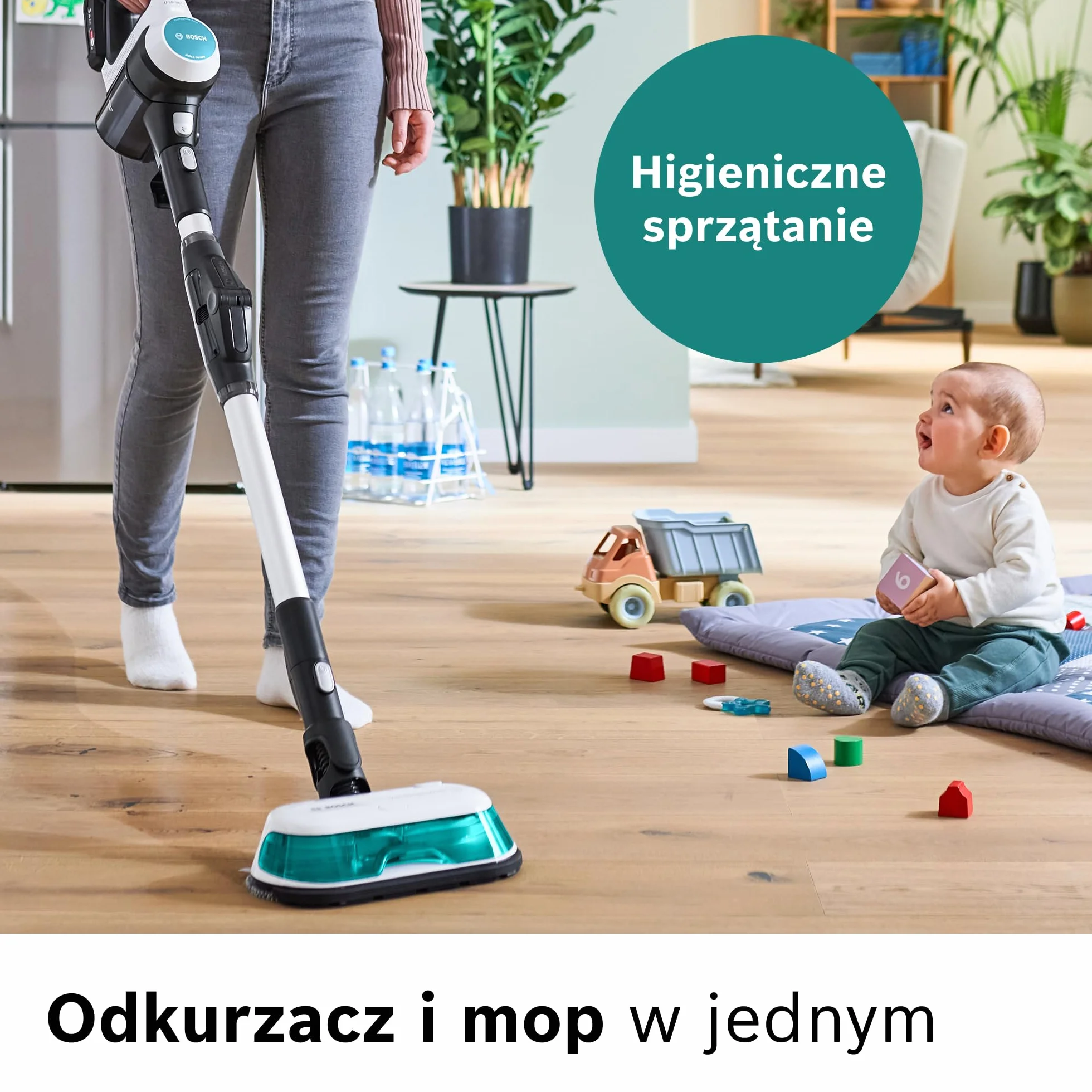 Bosch Unlimited 7 ProHygienic Aqua, Odkurzacz Bezprzewodowy 2w1 z Funkcją Mycia, DynamicAqua Mop, Elektroszczotka do Wszystkich Podłóg, Kolor Biały, BCS71HYG2