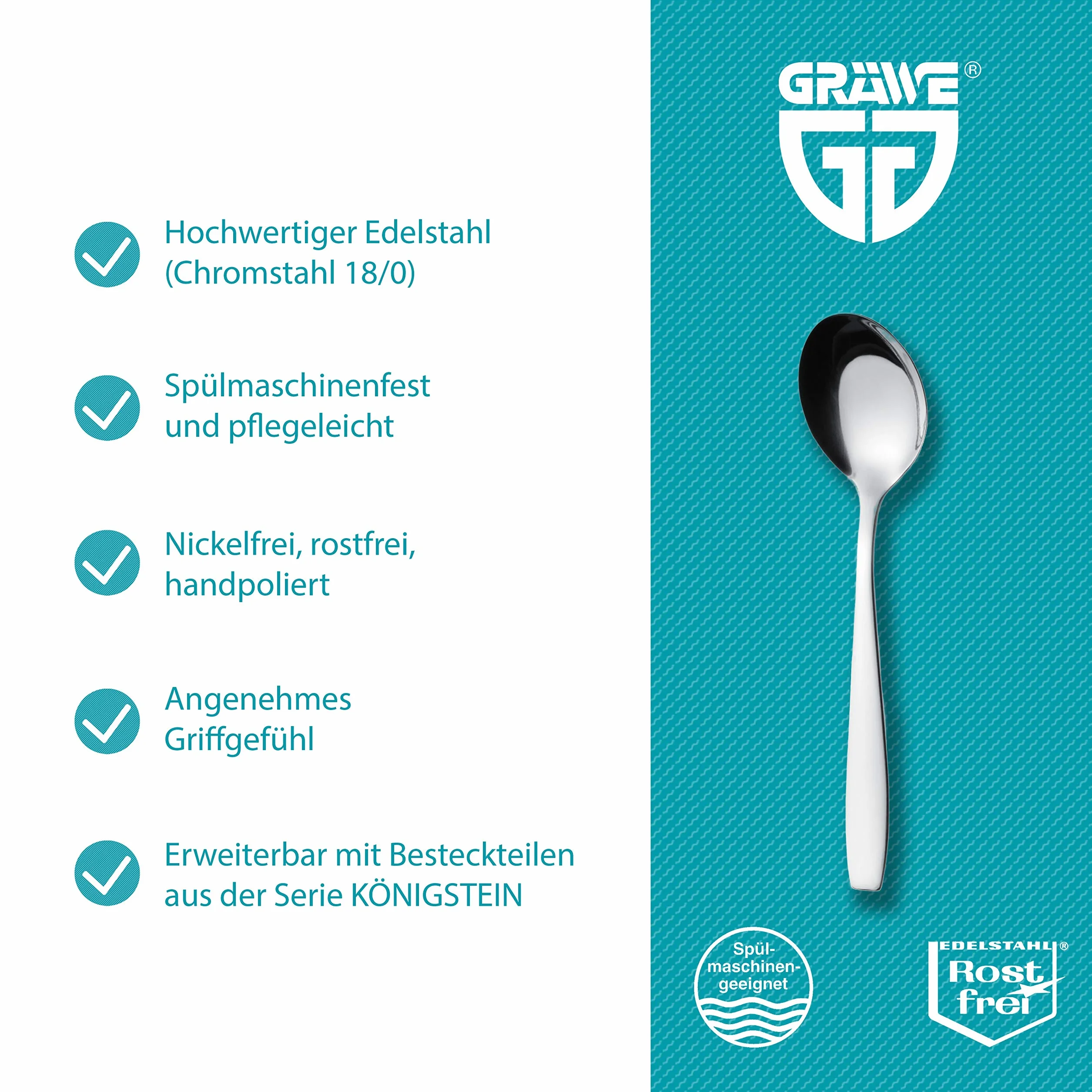Gräwe® Seria Königstein ?y?eczki Do Kawy Ze Stali Nierdzewnej Sztu?ce Srebrne 12 Sztuk