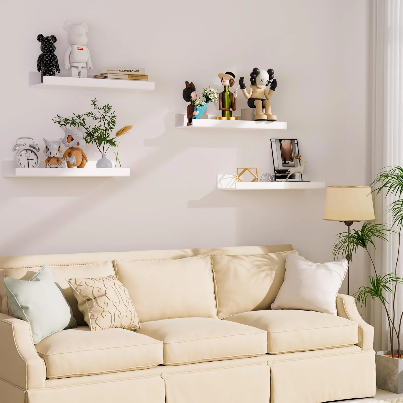 Gucass 4 sztuki półek ściena bez wiercenia, 30 cm regał wiszący, ppółka wisząca z tworzywa akrylowego, do salonu, sypialni, łazienki, kuchni, biura, gabinetu (biały)