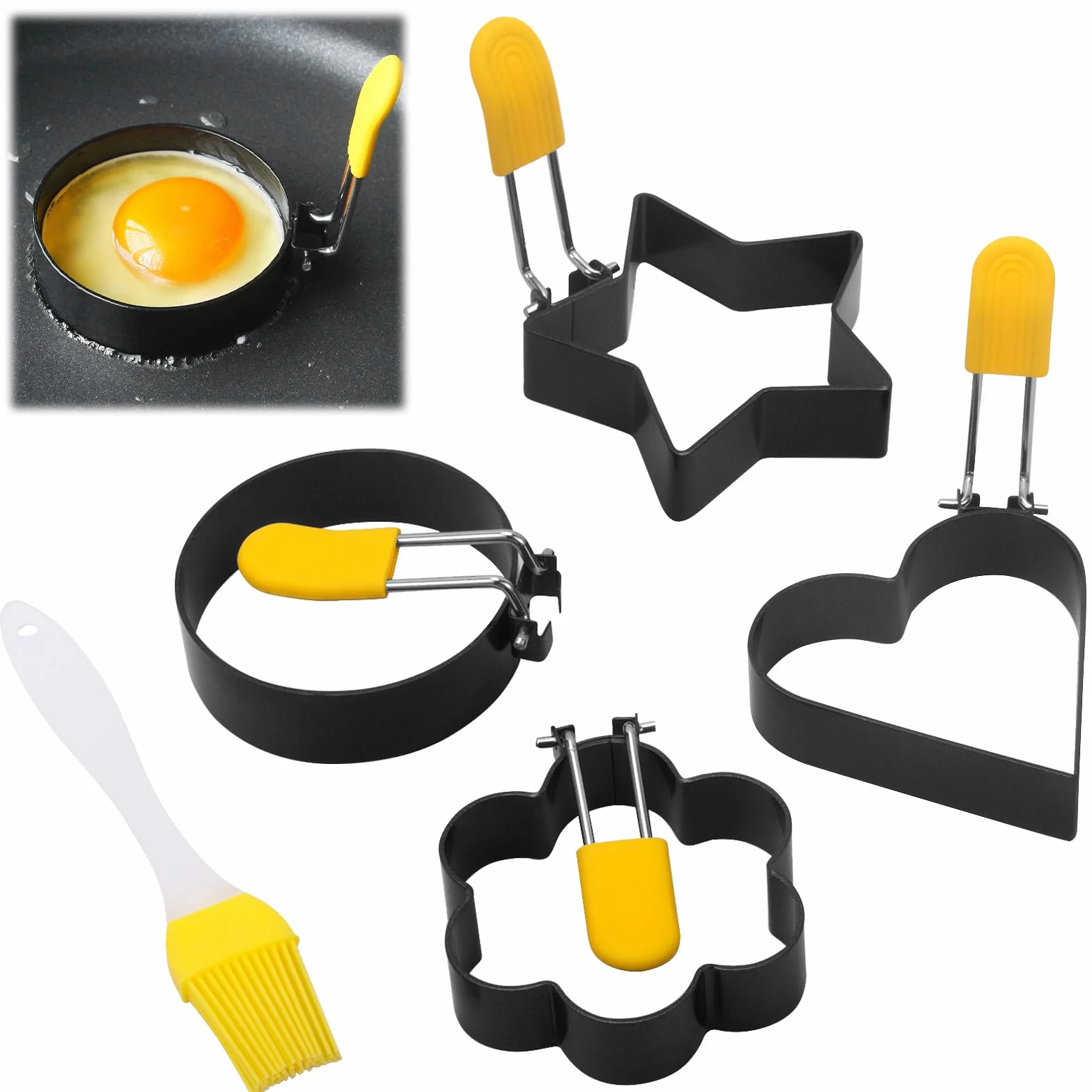 4 foremki do jajek sadzonych, do pancake, z powłoką zapobiegającą przywieraniu, z uchwytami składanymi, do smażenia jajek sadzonych, kanapek