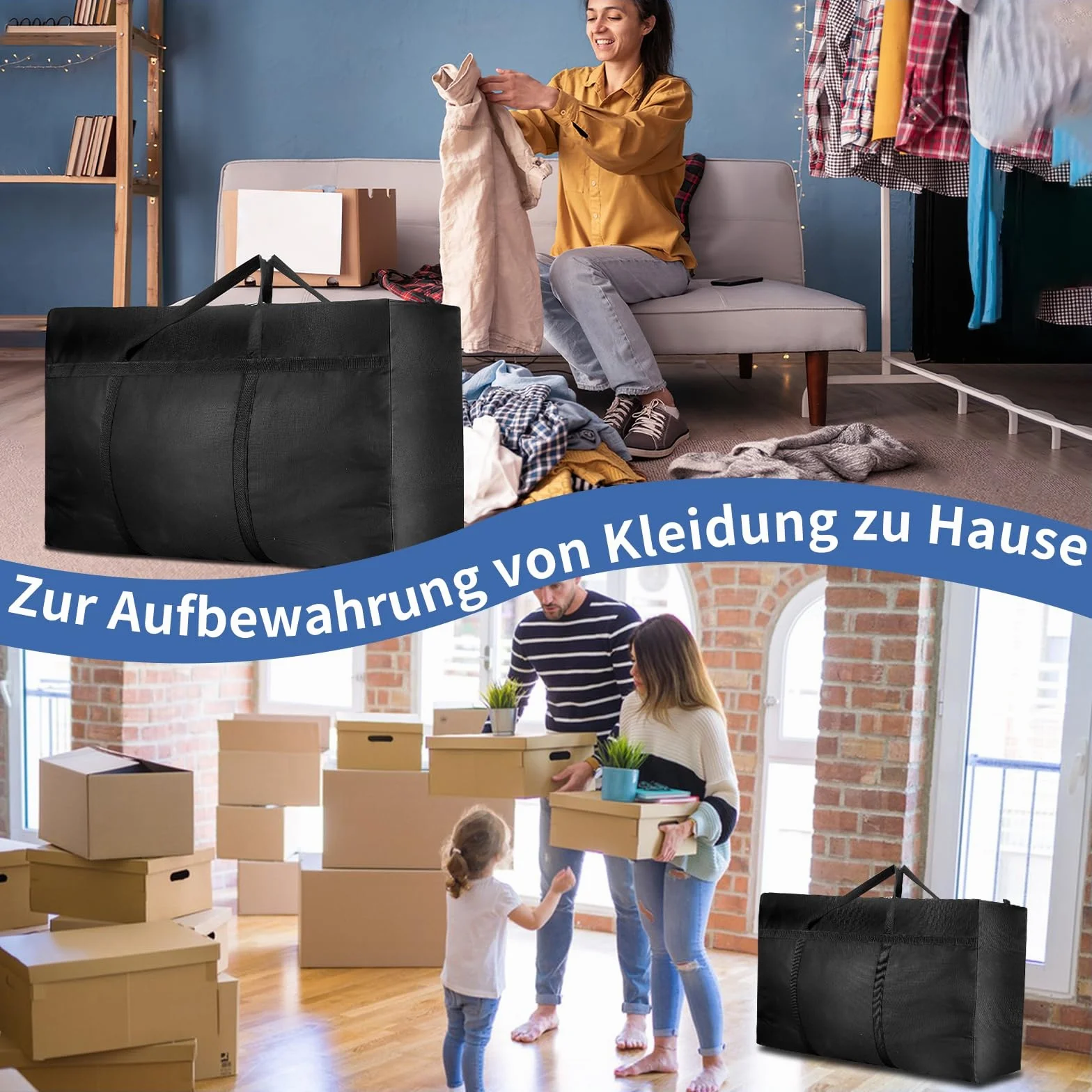 2 sztuki 120 l, duża torba do przechowywania, 600D Oxford Heavy-Duty, torby do przeprowadzki z zamkiem błyskawicznym, uchwyt, wodoszczelna torba podróżna, kartony do przeprowadzki na kołdry, ubrania