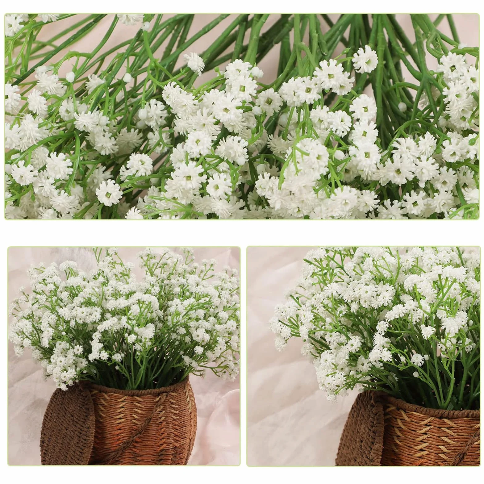 Homcomodar Sztuczne kwiaty gipsówki, prawdziwe w dotyku, 12 sztuk, jedwabne kwiaty, białe, na wesele, imprezę, dla panny młodej, dekoracja biura (kolor biały)