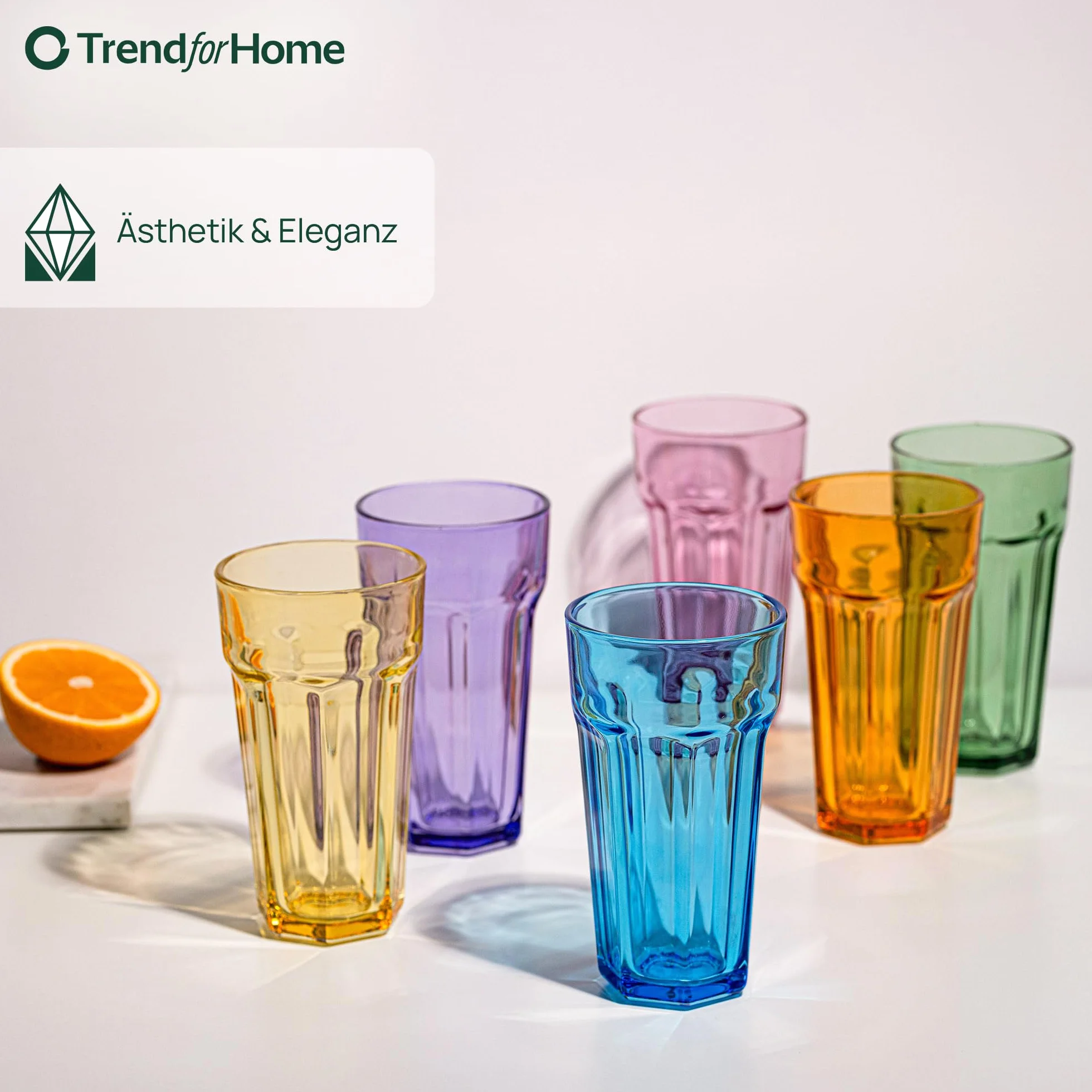 TREND FOR HOME -Gigi Rainbow Blast Mix: Duże Szklanki 700 ml, Zestaw 6, Szklanki do Koktajli, Kawy Mrożonej, Long Drinków XXL, Kolorowe, Lemoniady, Soku, Smoothie.