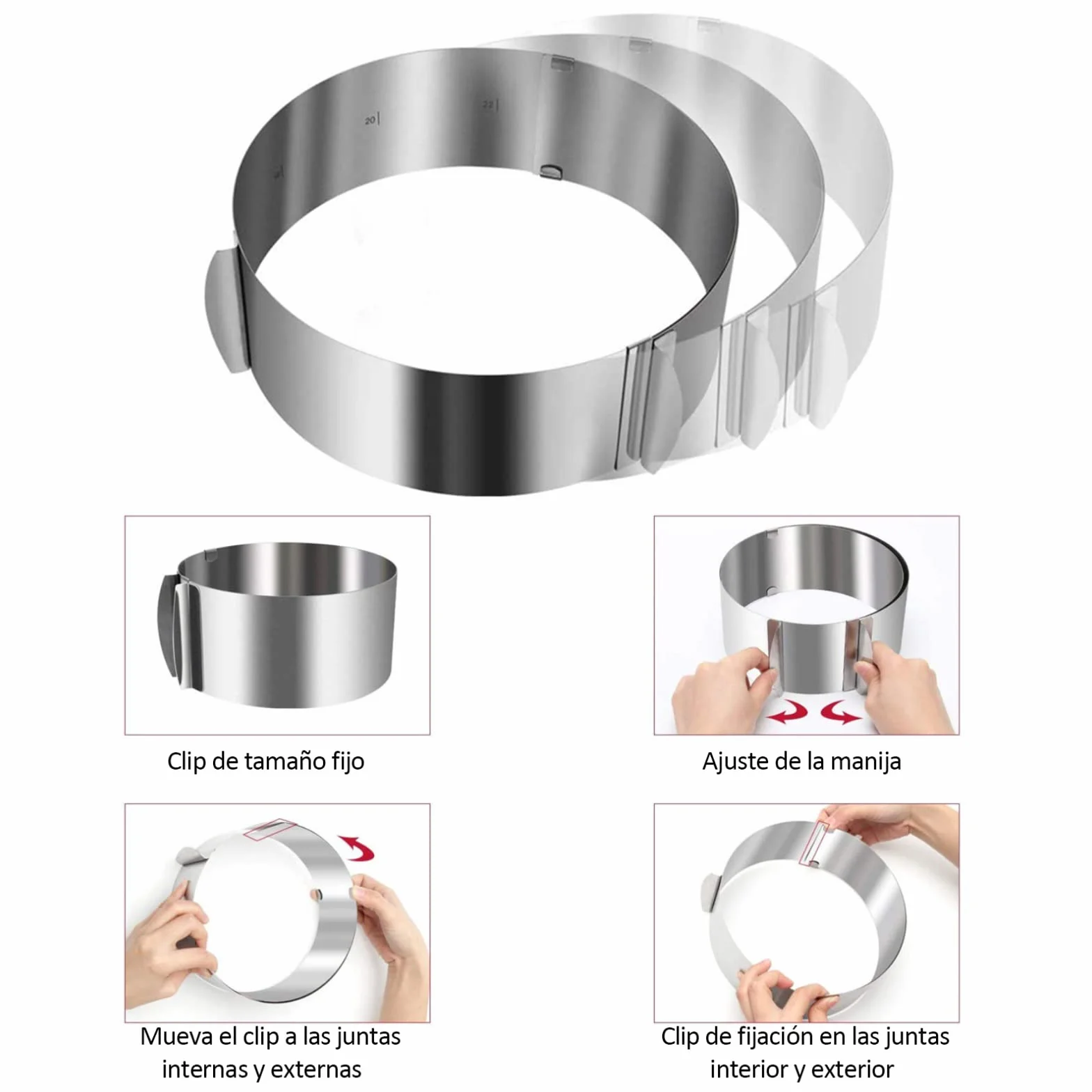 2 PCS Okrągły Pierścień do Ciasta ze Stali Nierdzewnej,Wysoki Rant Do Tortu,Regulowana Średnica 16-30 cm,z Grawerowaną Skalą i Klipsami Mocującymi,Forma do Pieczenia Ciast Obręcz do Tortów