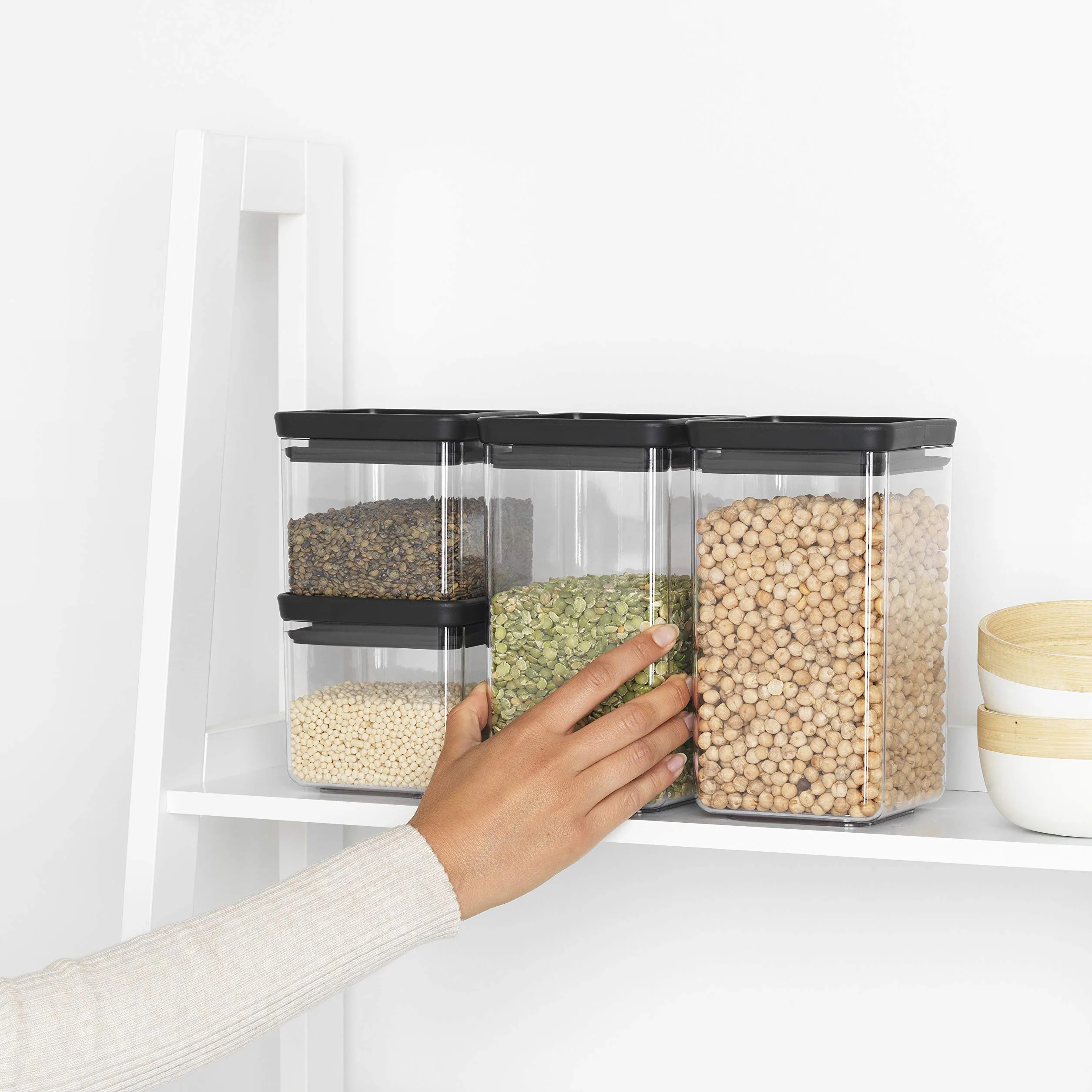Brabantia Zestaw prostokątnych pojemników 2 x 0.7L / 2 x 1.6L - Wieko Ciemny Szary