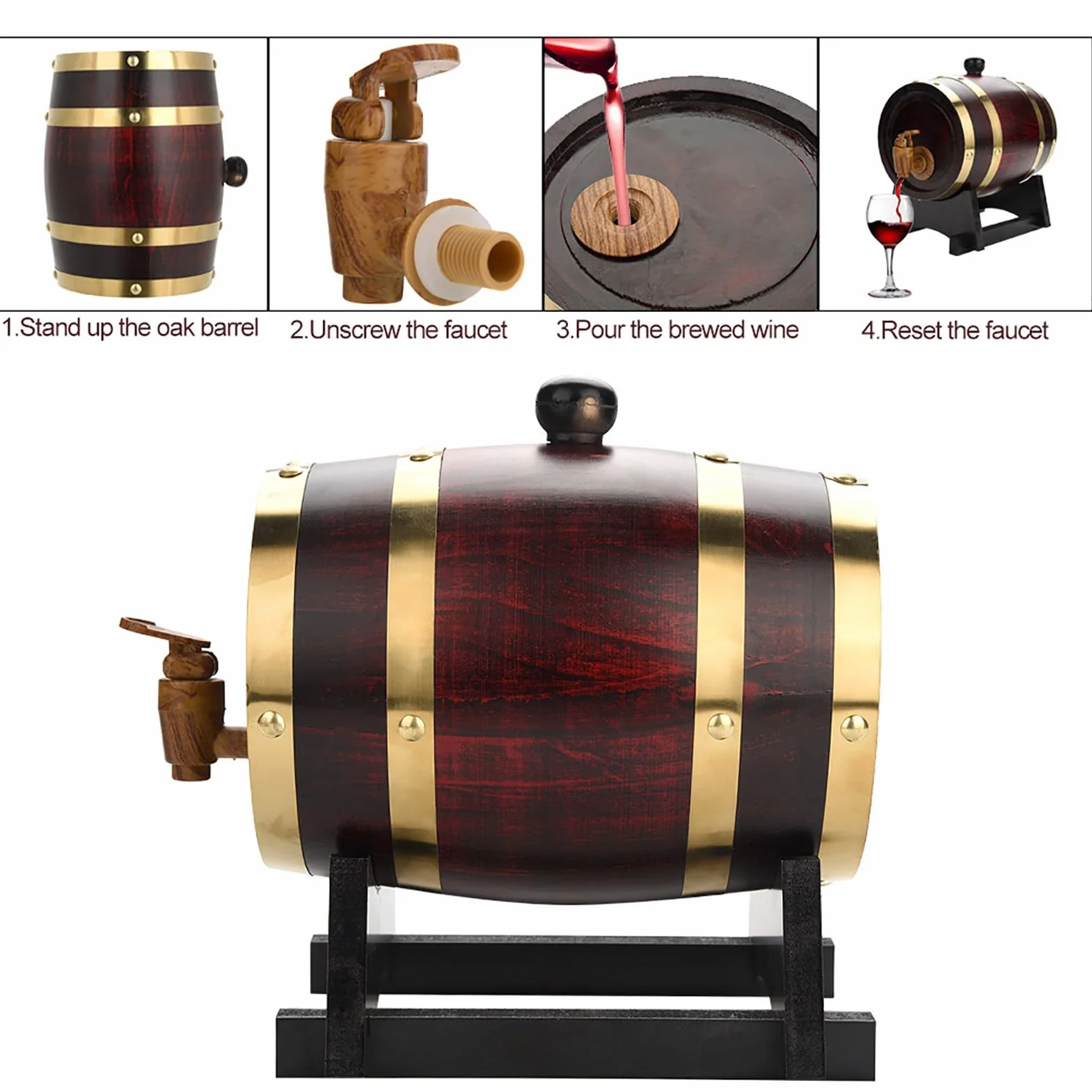 Ausla Beczka na wino z drewna dębowego Vintage na piwo, whisky, rum, porto, 1,5 l, 20 x 13,8 x 19,5 cm / 7,9 x 5,4 x 7,7 cala
