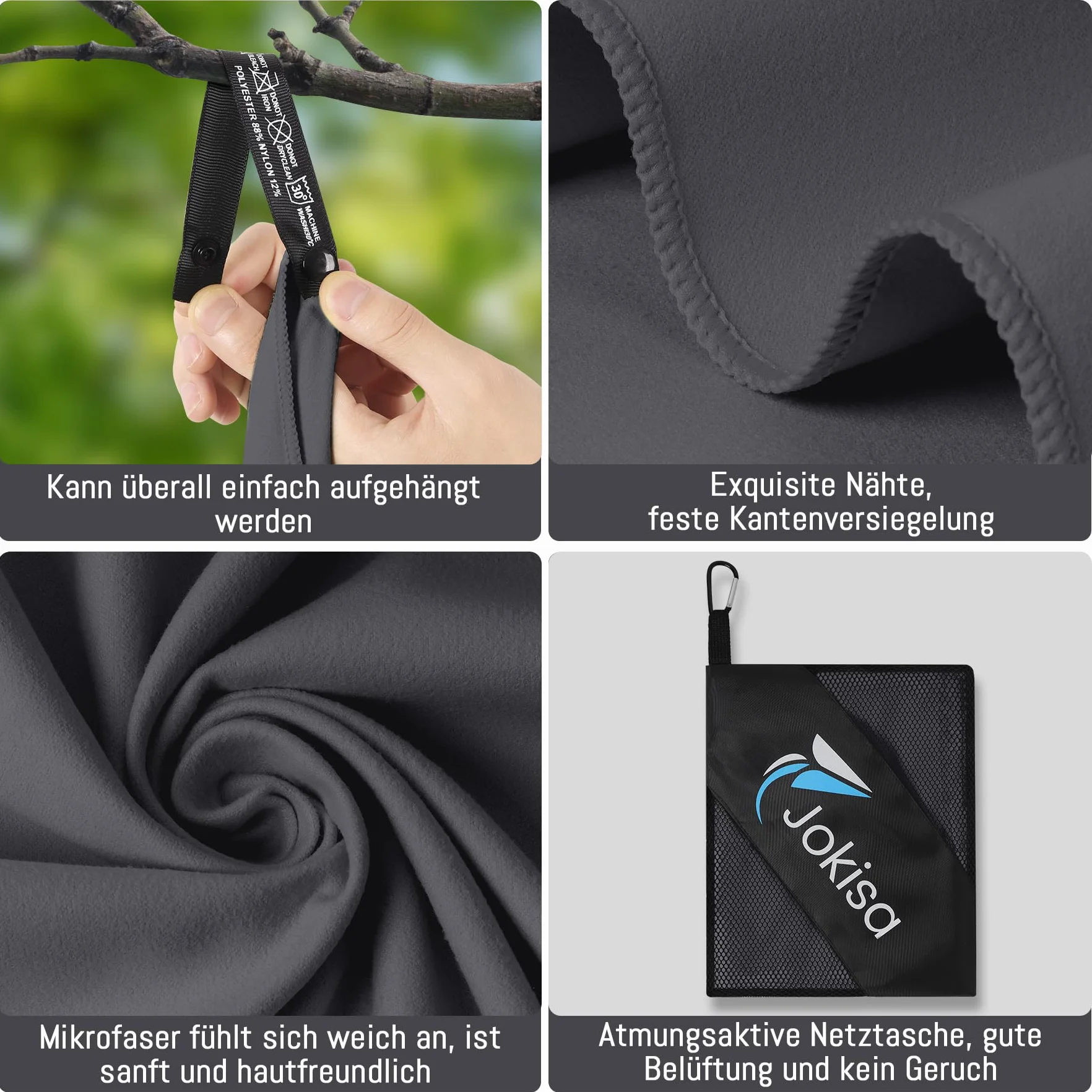 Ręcznik z Mikrofibry, Zestaw 2 sztuk, 180 x 90 cm, Ręcznik Plażowy z Mikrofibry + 80 x 40 cm, Ręcznik Sportowy, Szybkoschnący i Wolny od Piasku, do Sauny, na Plażę, Trekking (Ciemnoszary)