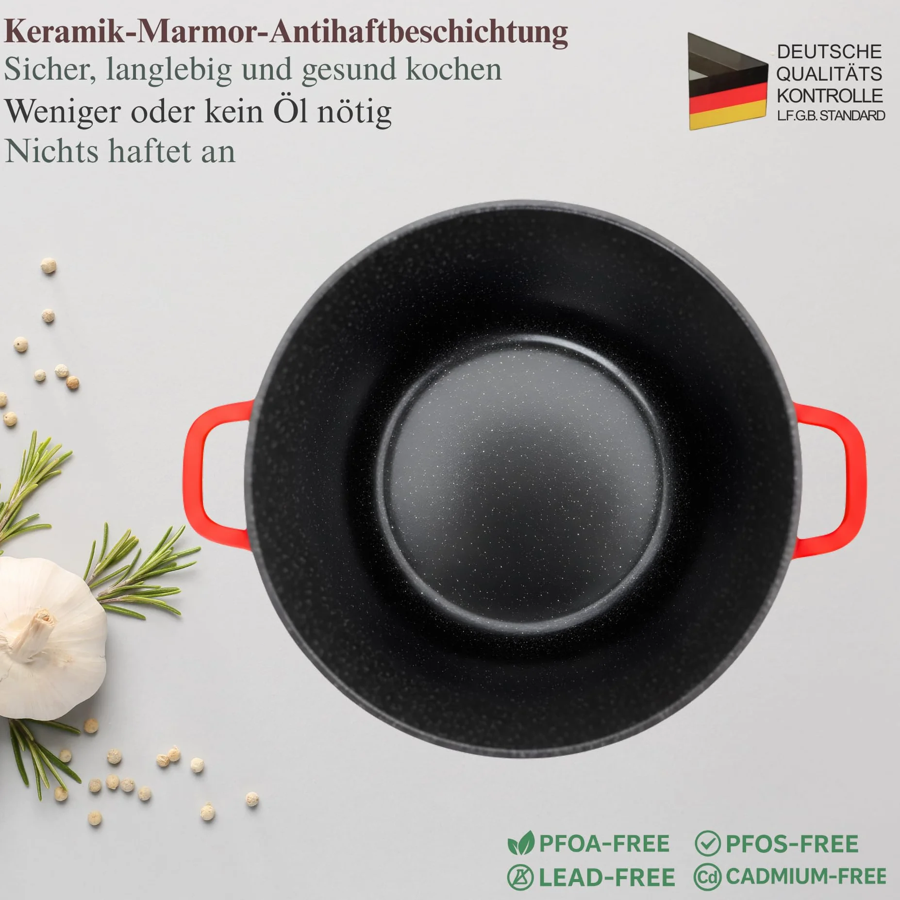 GOLDMANN garnek z odlewanego aluminium 28 cm 10 L, powłoka ceramiczna nieprzywierająca, szklana pokrywka, nadaje się do kuchenek indukcyjnych, można używać w piekarniku, bez PFOA