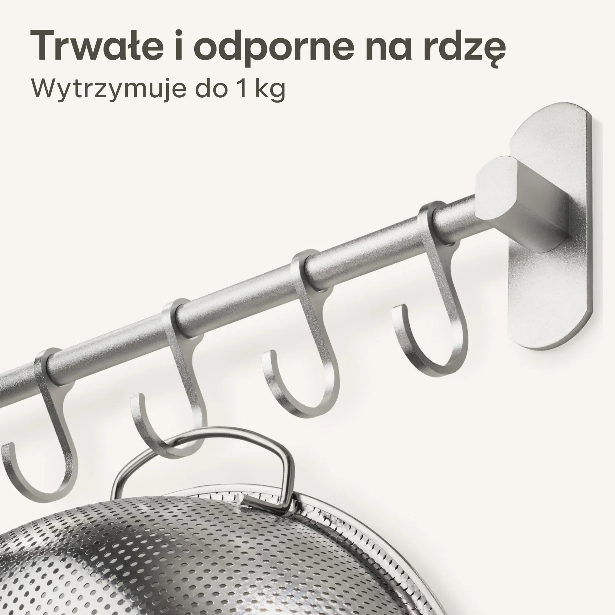 Listwa z haczykami na przybory kuchenne z 8 haczykami – bez wiercenia – samoprzylepna – 40 cm – regulowana