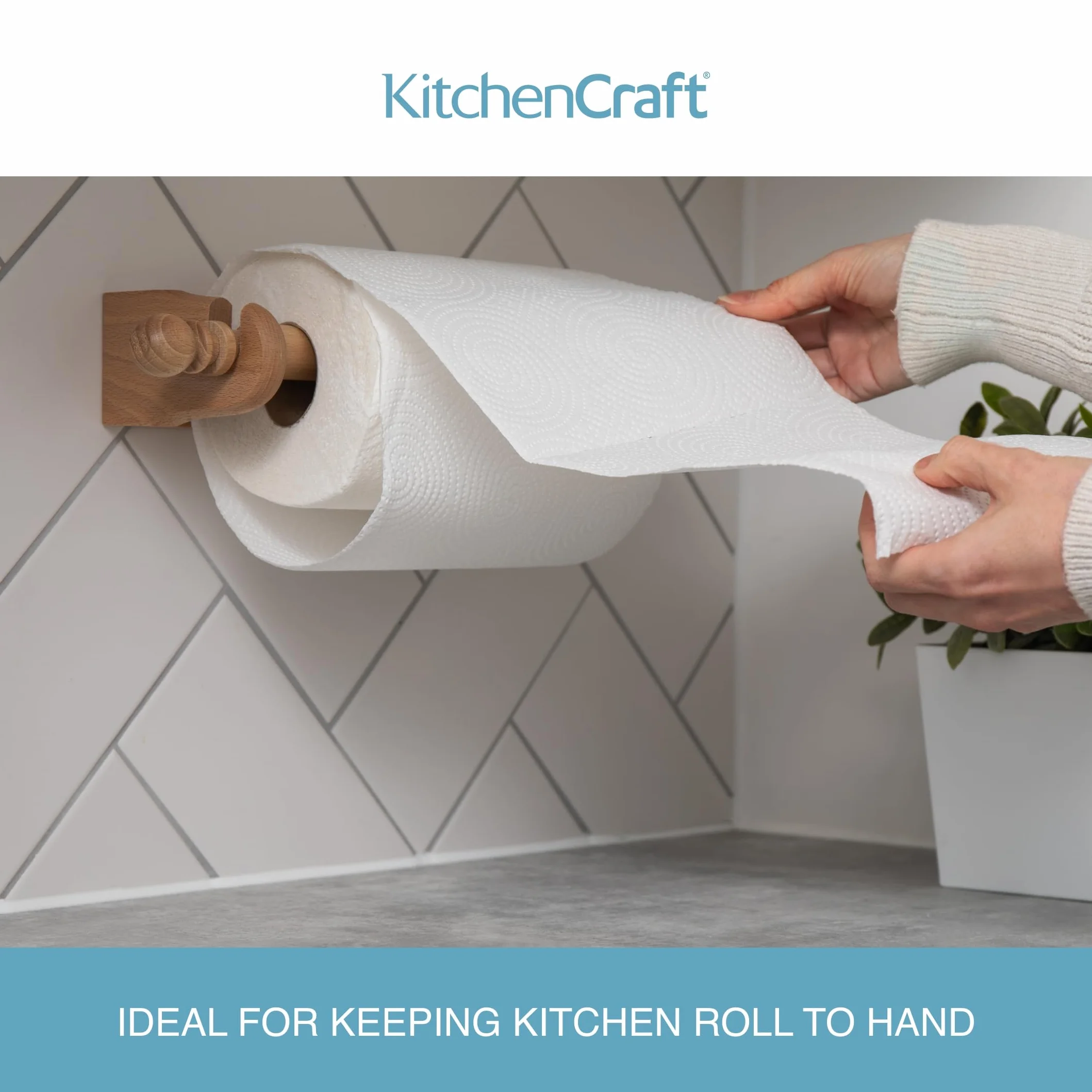 KitchenCraft Ścienny Uchwyt na Papierowe Ręczniki, Rolki do 25 cm, Drewniany, 29 cm - Kolor Brązowy