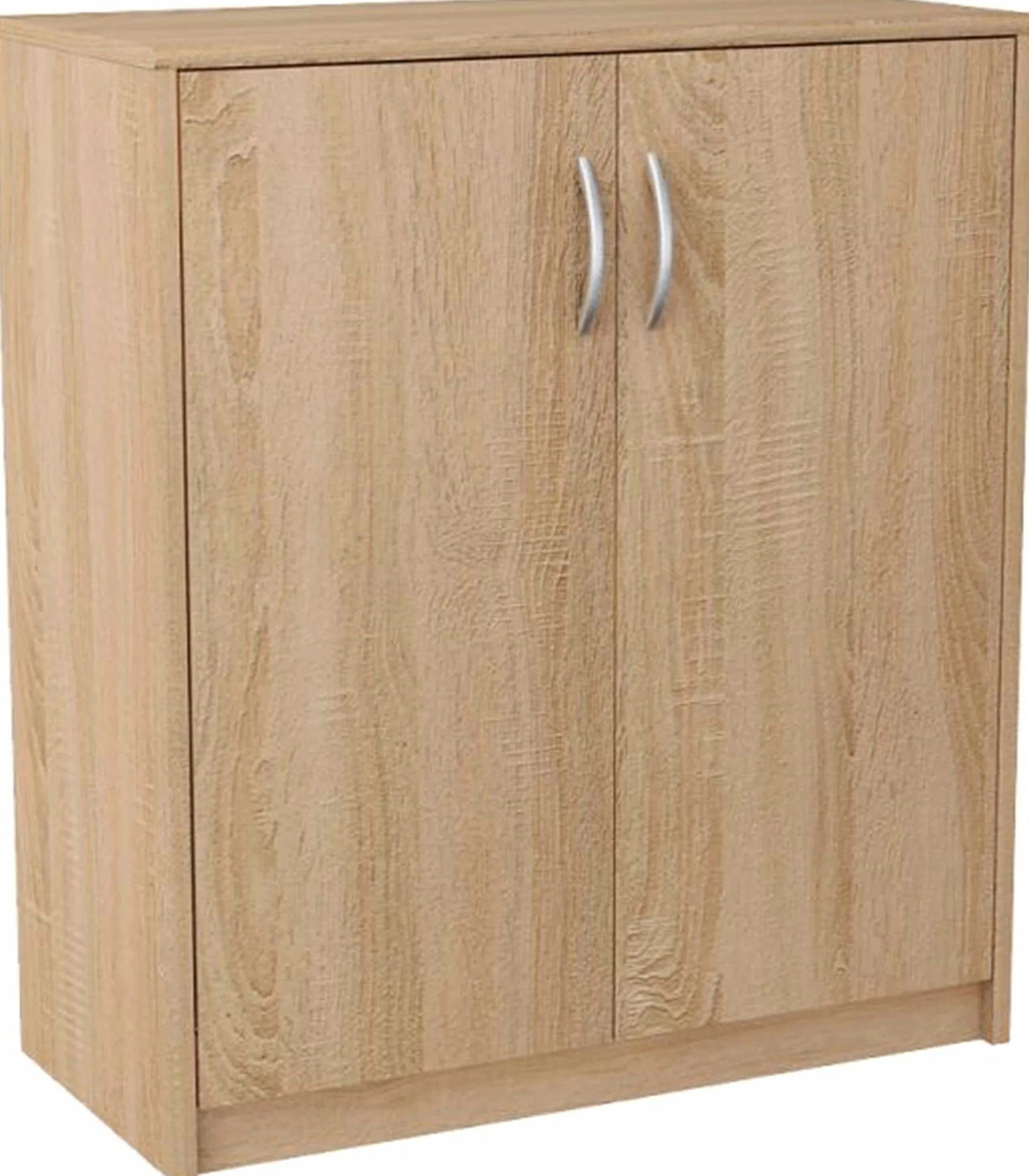 MATKAM Komoda 2-drzwiowa wys. x szer. x gł. 85 x 74 x 35 cm JEDNA półka wewnętrzna z materiału drewnopochodnego uchwyty w satynowanym wyglądzie metalicznym zawiasy z metalu (dąb sonoma)