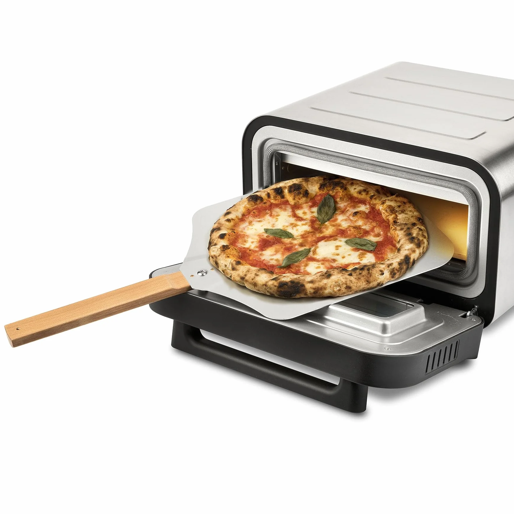G3 Ferrari G10204 Pizza Pro 2 minuty, 1700 W, osiąga do 450°C, zimne ściany, gotowanie w 2 minuty, cyfrowy wyświetlacz z 6 programami, kamień ogniotrwały, akcesoria i książka kucharska w zestawie,