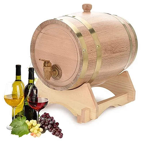 Beczka na wino z drewna dębowego, beczka dębowa do piwa Vintage drewniany dąb z kranem dozownika do wina Brandy Whisky (5L, niebieski)