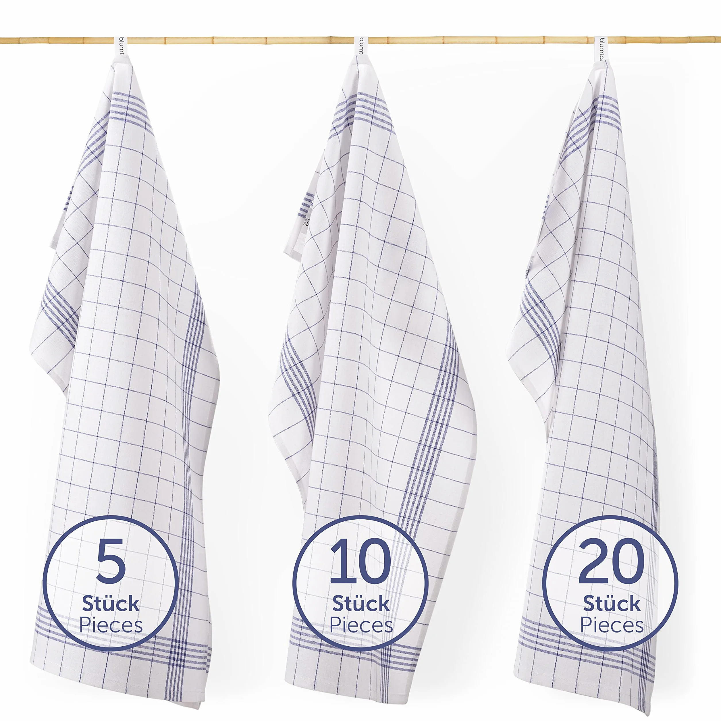 Blumtal zestaw 10 Premium ścierki kuchenne – Wysokiej jakości ścierki do naczyń, 100% bawełna, niebieskie w kratę, 50x70 cm