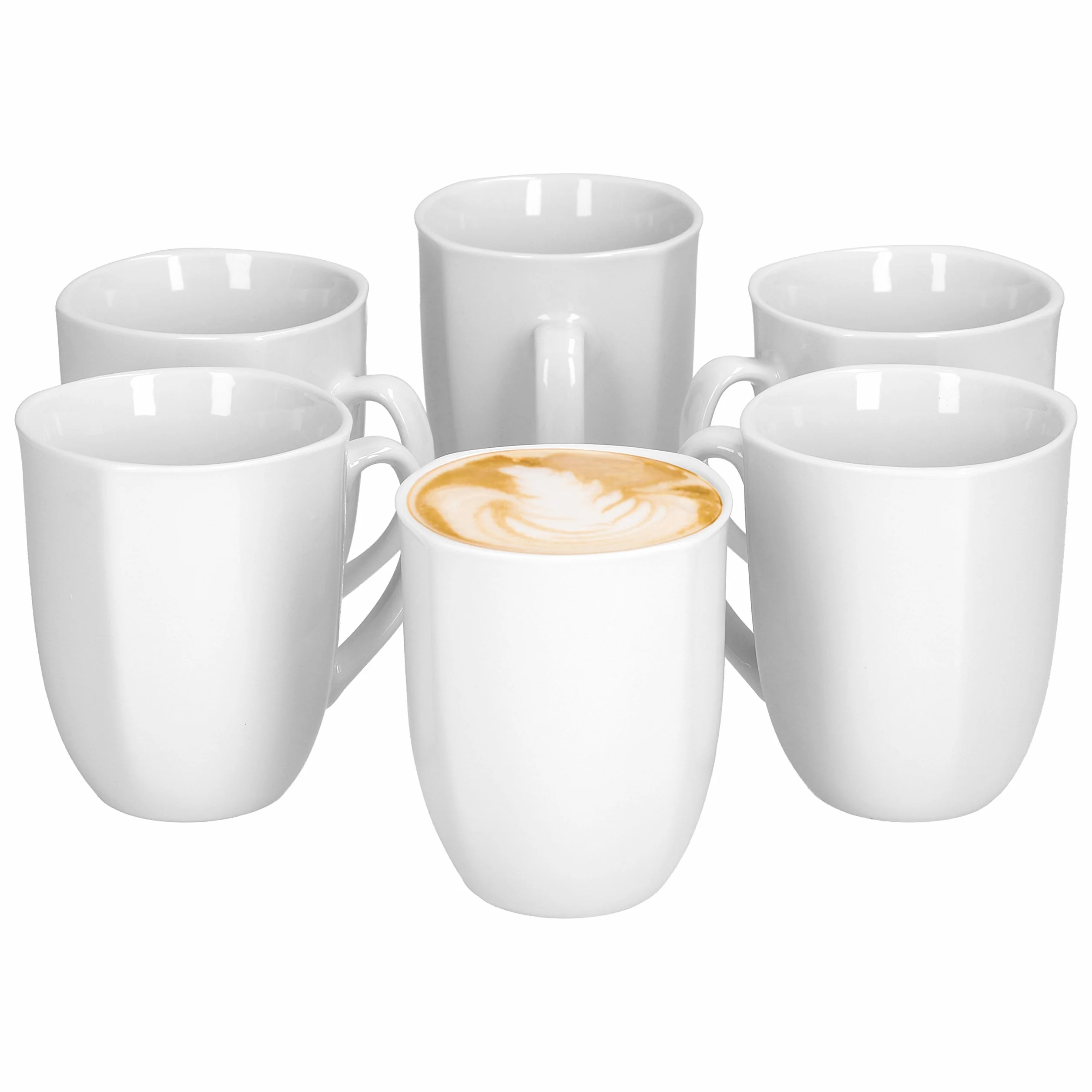 Van Well Lilli 6-Częściowy Zestaw Porcelanowych Kubków Do Kawy, Białe, 350 ml, Ø 8 cm, Wysokość 10 cm - Klasyczne Błyszczące Wzornictwo, Kwadratowy Kształt, Duża Filiżanka