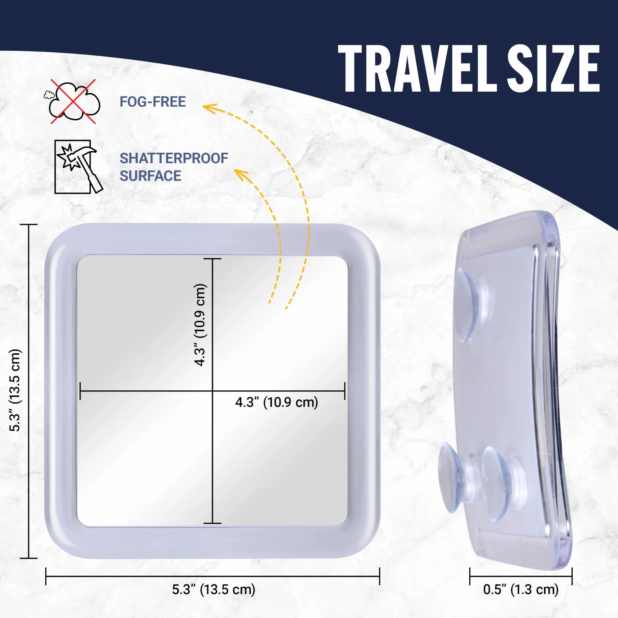 MIRRORVANA Przeciwmgielne lustro prysznicowe z przyssawką - nietłukące się lustro łazienkowe ścienne, idealne do golenia - Fogless Shower Mirror - 13,5 cm x 13,5 cm (przezroczysty)
