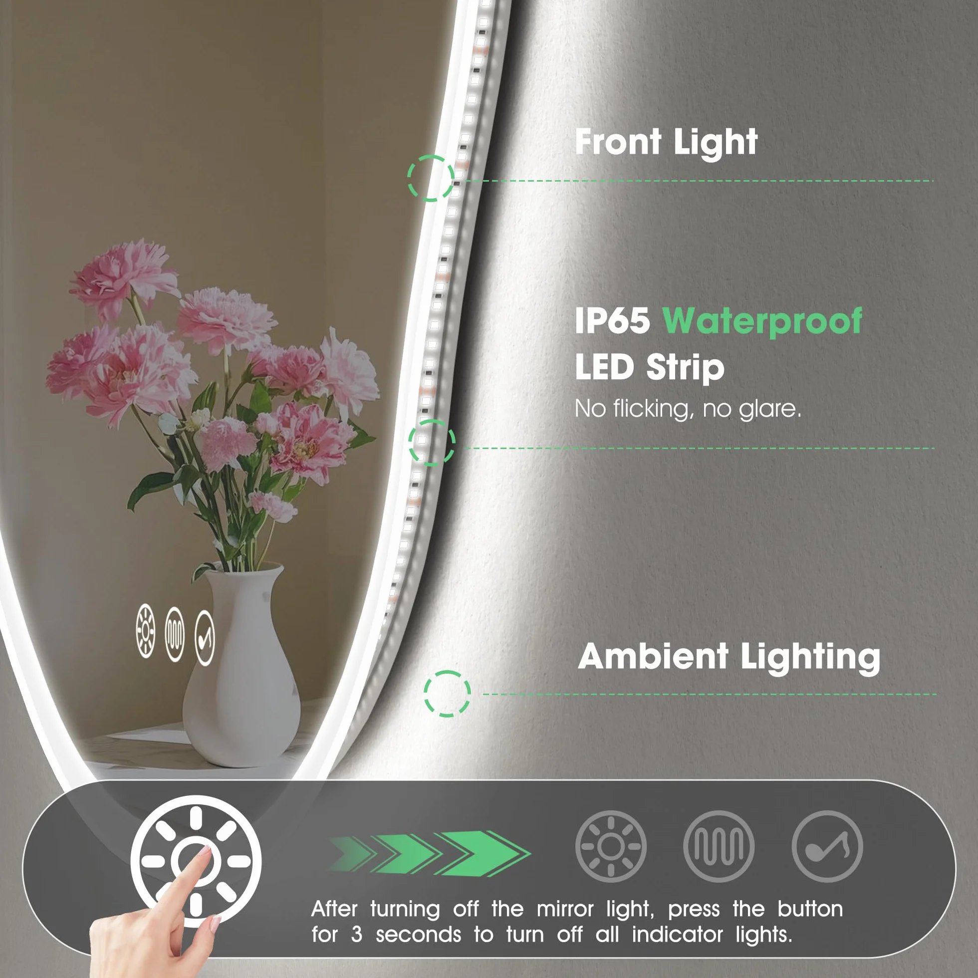 Lustro łazienkowe z oświetleniem LED 600x900 mm Bluetooth IP44 ściemniane