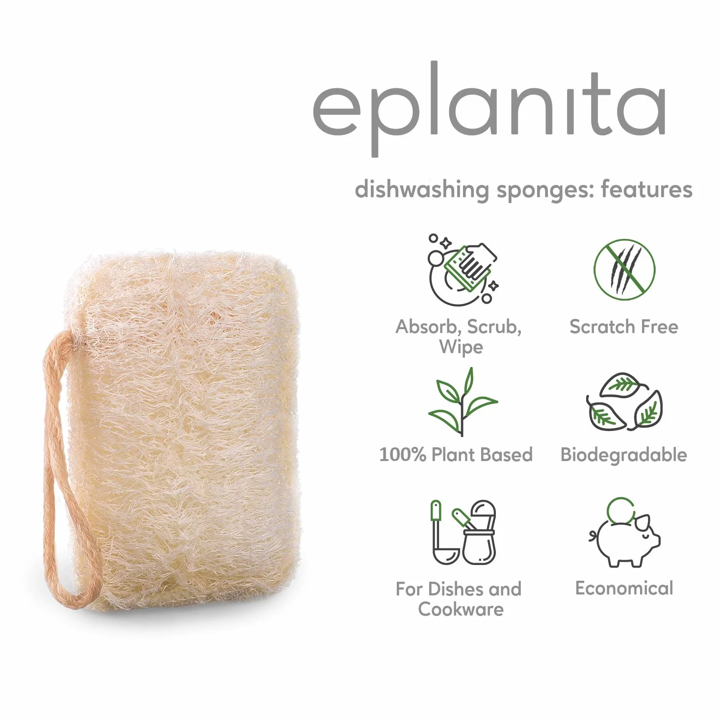 EPLANITA Naturalne gąbki do mycia naczyń z włókien Loofah 6 szt. Ekologiczne Biodegradowalne