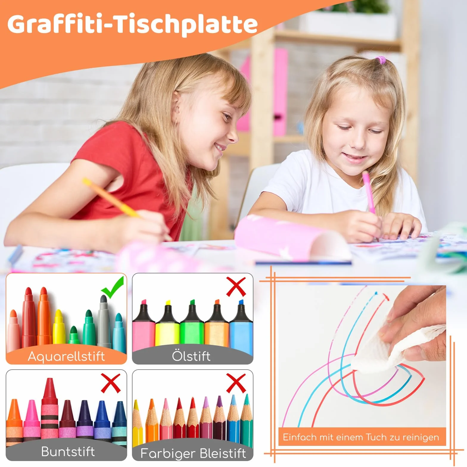 COSTWAY Stół dziecięcy z 4 krzesłami, zestaw mebli do siedzenia dla dzieci z regulacją wysokości, z blatem graffiti, zestaw krzeseł dla dzieci, stół do malowania, stół do aktywności dla chłopców i