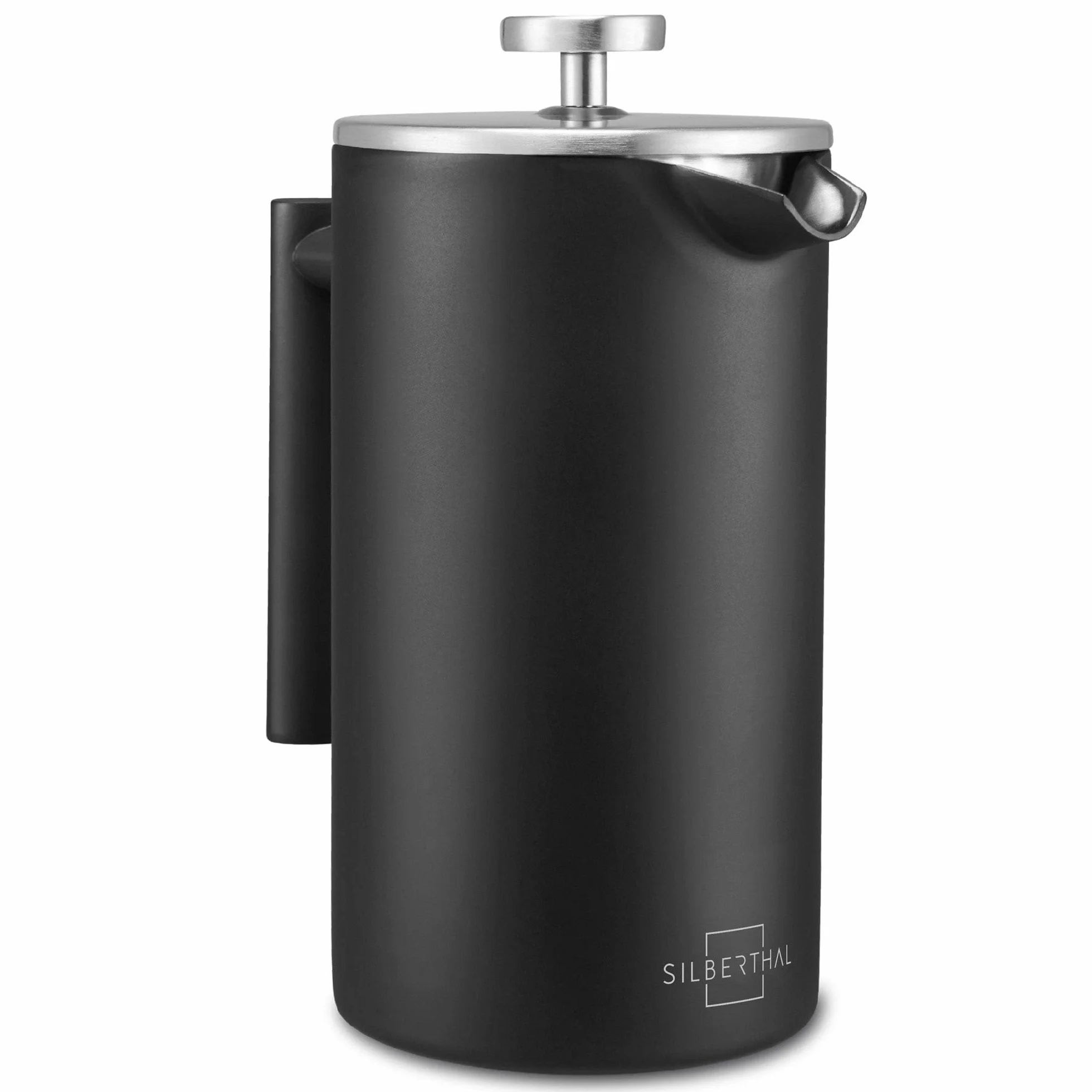 SILBERTHAL French Press Coffee Cafetiere 1L 8 filiżanek - 100% stal nierdzewna - izolacja próżniowa z podwójnymi ściankami - czarna