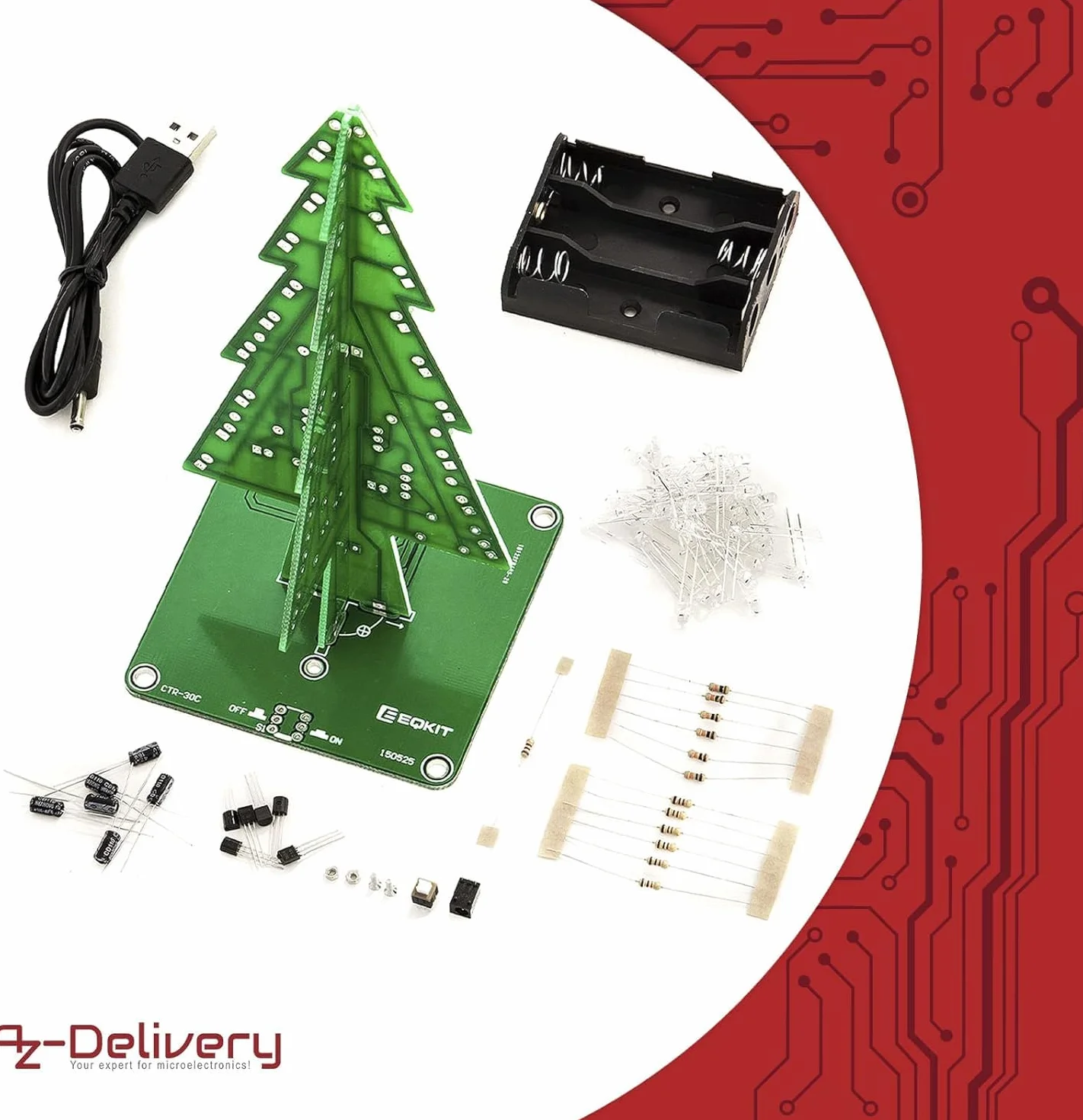 AZDelivery Zestaw choinkowy LED DIY do samodzielnego lutowania, w tym e-book!