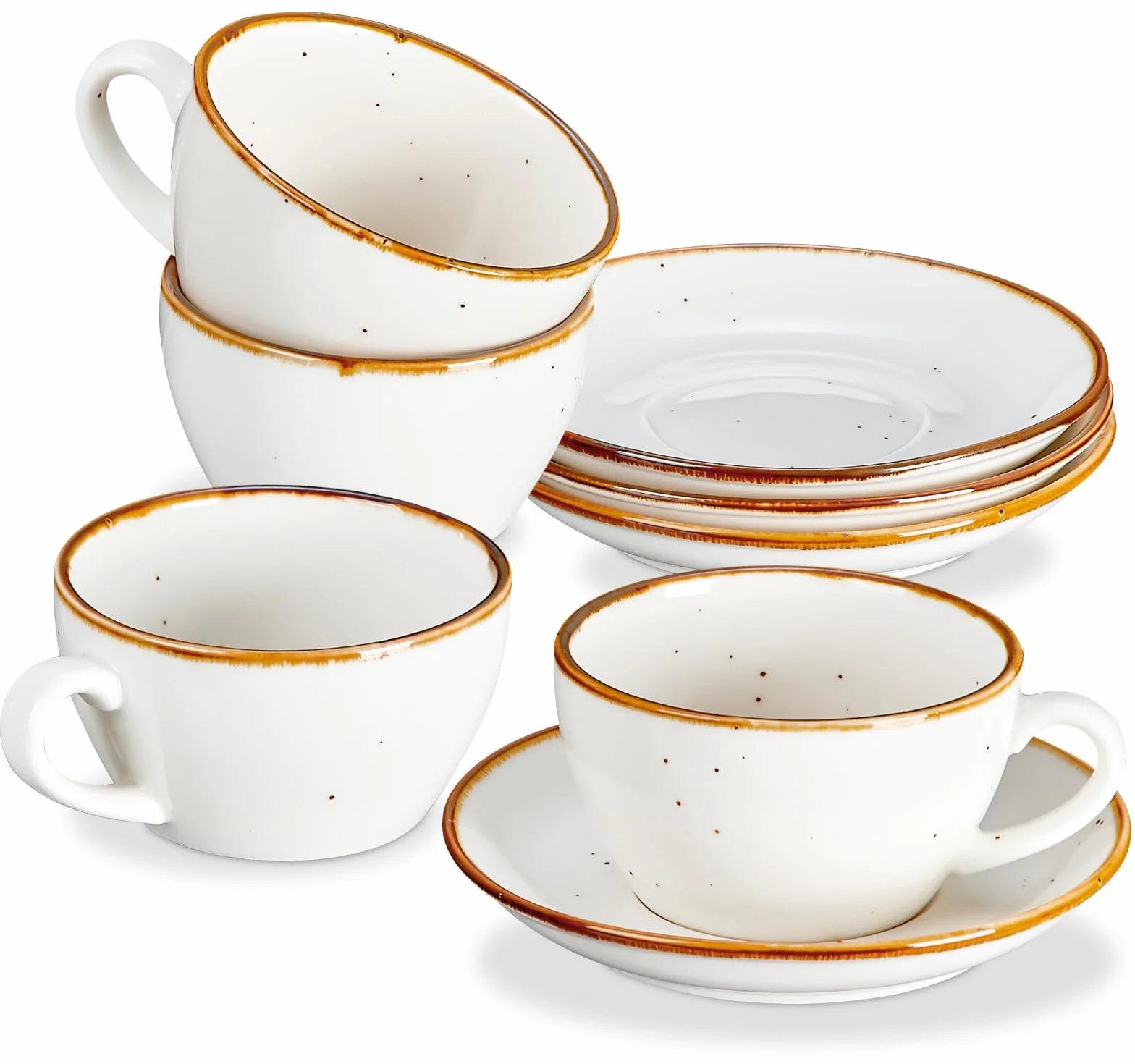ONEMORE Zestaw porcelanowych filiżanek do cappuccino 4 sztuki, 190 ml filiżanki do espresso, zestaw filiżanki i spodka do cappuccino, espresso, kawy, odporny na mikrowfalę i zmywarkę, styl rustykalny