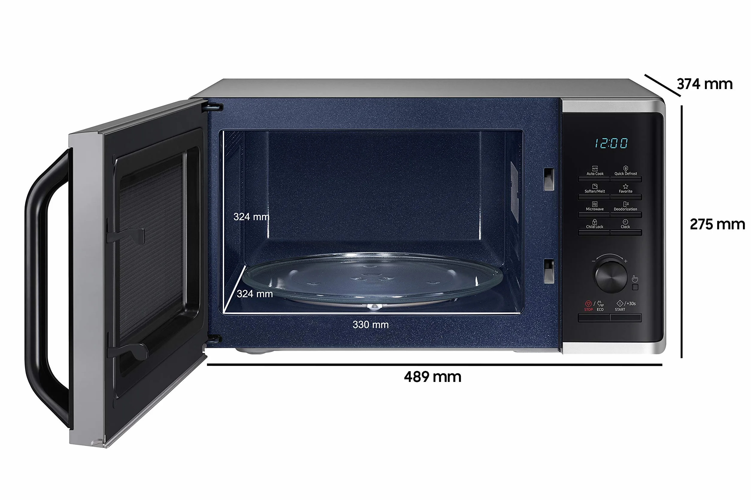 Samsung MS2AK3515AS/EG kuchenka mikrofalowa, 800 W, 23 sztuki, szerokość 48,9 cm, emaliowane wnętrze ceramiczne, odporne na zarysowania
