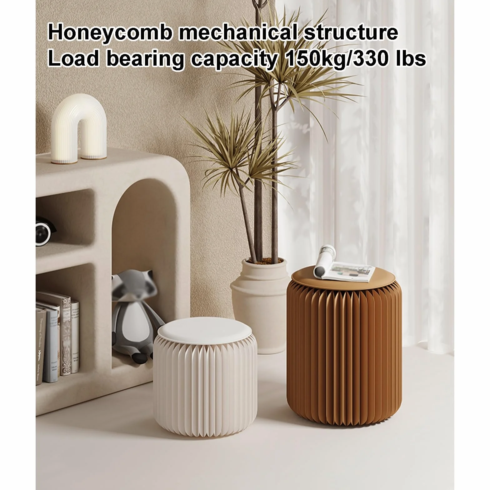 Travel Chair, Accordion-style Portable Folding Paper Stool, Kraft Paper Leisure Multifunctional Side Table, Suitable for Business Office/offline Exhibition/art Exhibition/coffee Shop(Brown,X-Large)