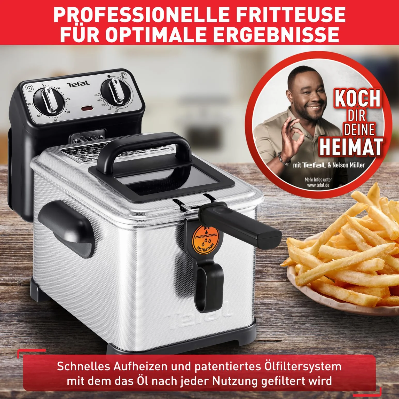 Tefal FR5101 Filtra Pro Inox & Design | 3,0 l | frytkownica premium | 2300 W | półprofesjonalna frytkownica z olejem | system Clean-Oil | izolacja cieplna | Termostat | Timer | stal nierdzewna/czarna