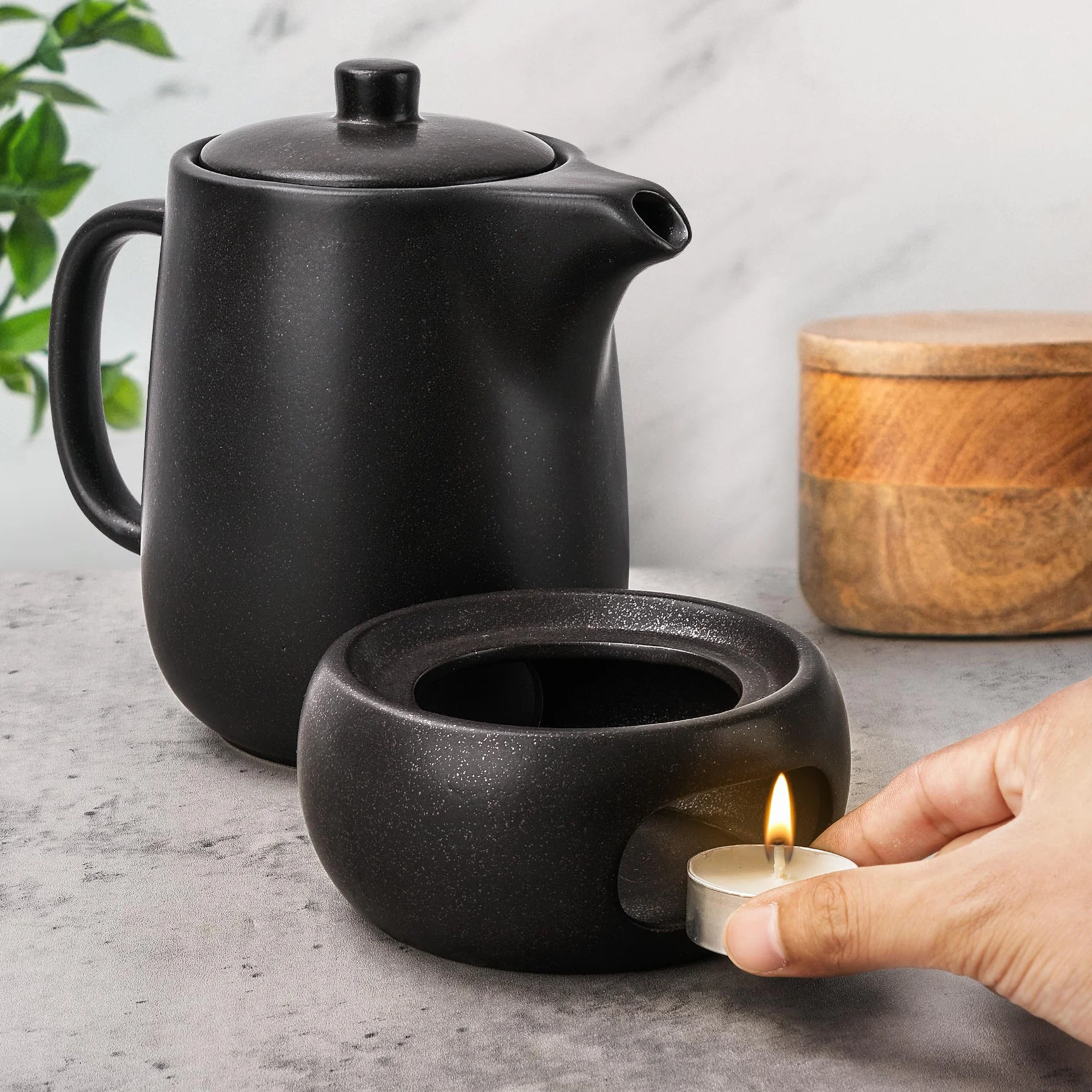 Dzbanek do herbaty z podgrzewaczem zestaw 1,134 g ceramiczny czajniczek z sitkiem duży dzbanek do herbaty z zaparzaczem do herbaty sypkiej, luksusowy zestaw do herbaty z podgrzewaczem do