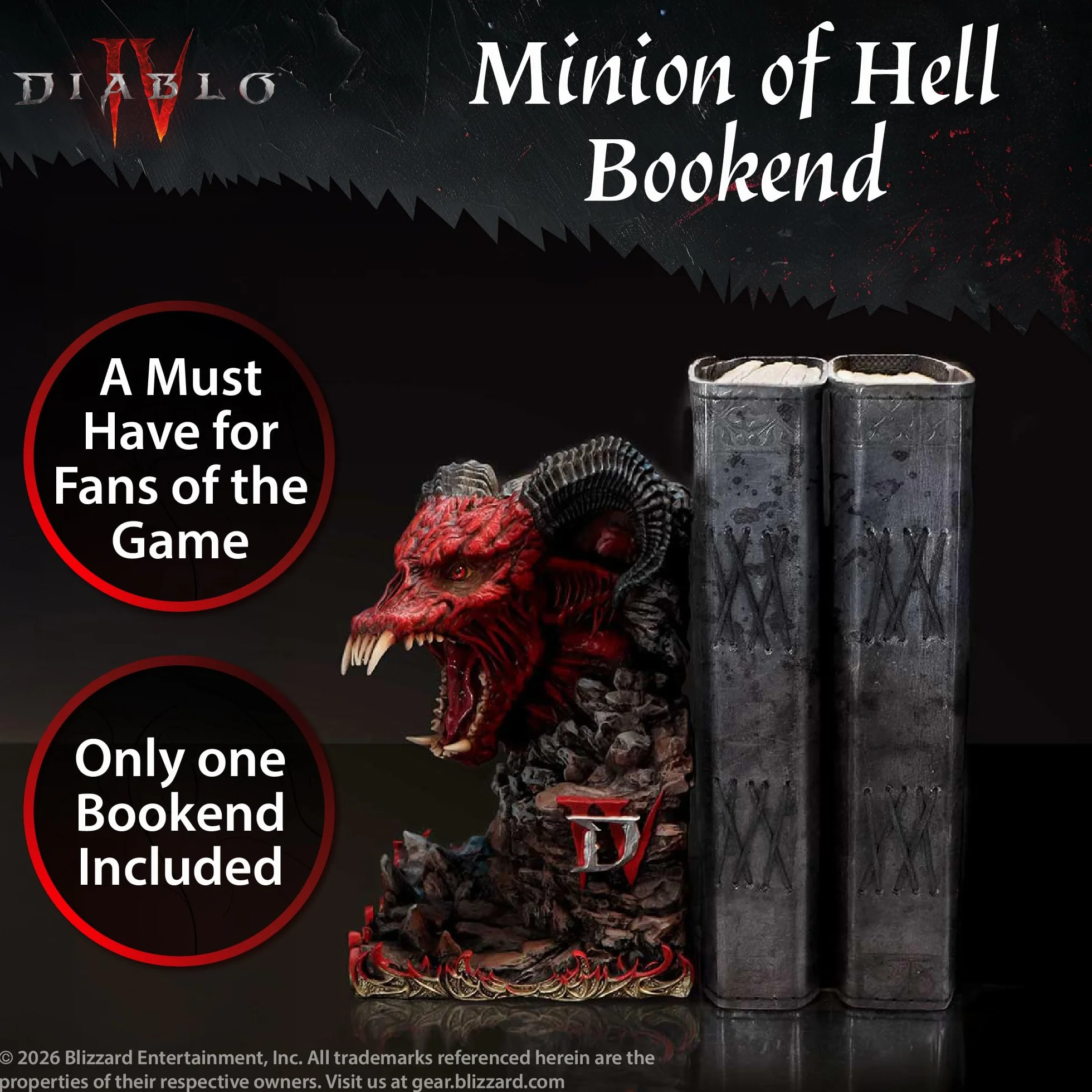 Nemesis Now Diablo IV Minion of Hell podpórka do książek, 18,3 cm, oficjalna licencjonowana podpórka na książki, dekoracja biurowa i dekoracja półki z kultowym logo, do dekoracji gier