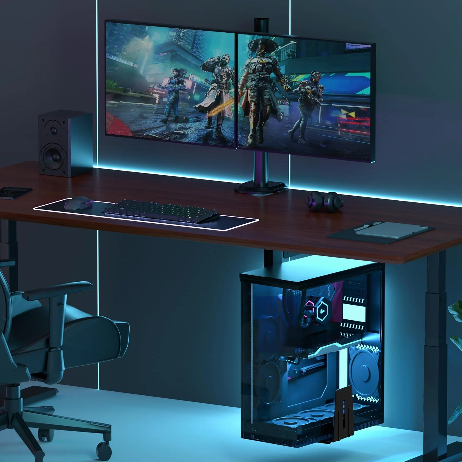 Support-PC Pod Biurko - Regulowany Wysokości i Szerokości, Obrót 360°, Do 30 kg, Dla Obudów PC, Czarny