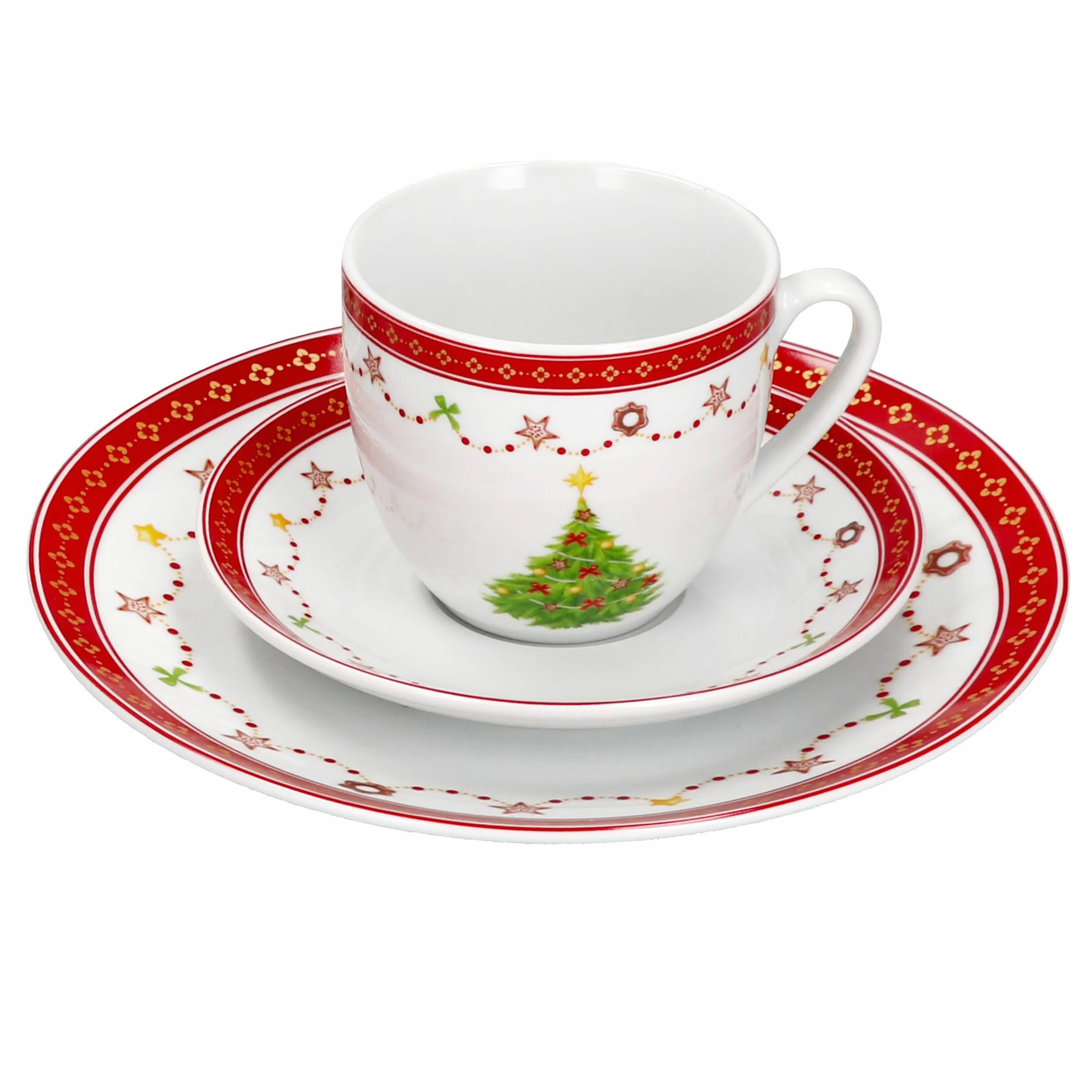 MamboCat Weihnachtstraum 18-częściowy serwis do kawy, porcelanowy zestaw do kawy dla 6 osób z dekoracją bożonarodzeniową, po 6 filiżanek do kawy 190 ml, spodki i talerze do ciasta, naczynia na Boże