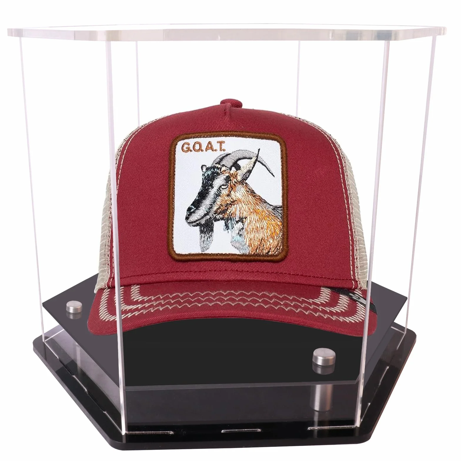 Przezroczysta sześciokątna witryna na kapelusze, akrylowa, do baseballu, czapki piłkarskiej, stojaka, idealna do baseballu, piłki nożnej lub czapek typu snapback, 24 x 22 x 20 cm