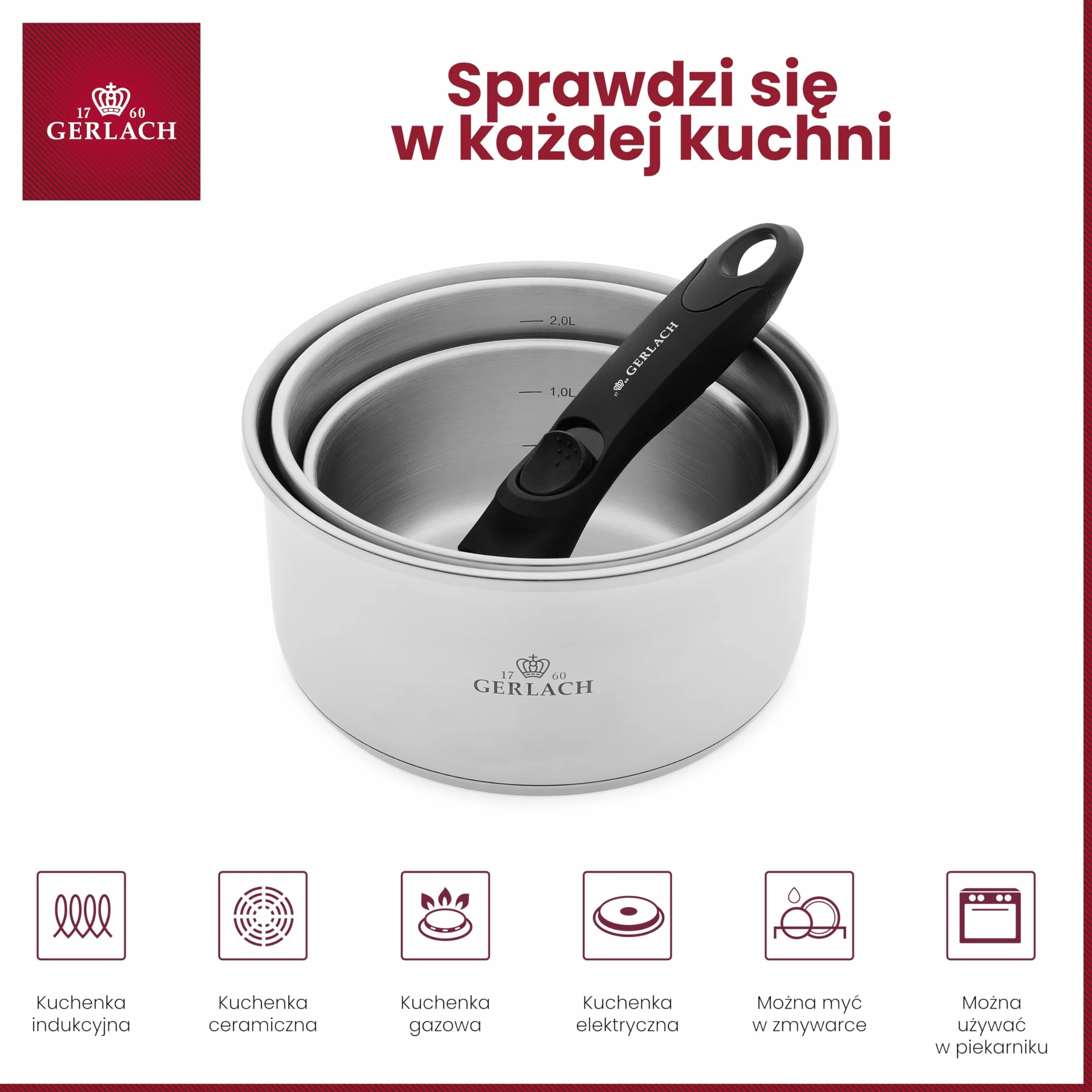 Gerlach Smart Steel Zestaw Garnków Indukcja Stal Nierdzewna Wielowarstwowe Dno Do Kuchenki Gazowej Elektrycznej Ceramicznej Piekarnika 4 Elementy
