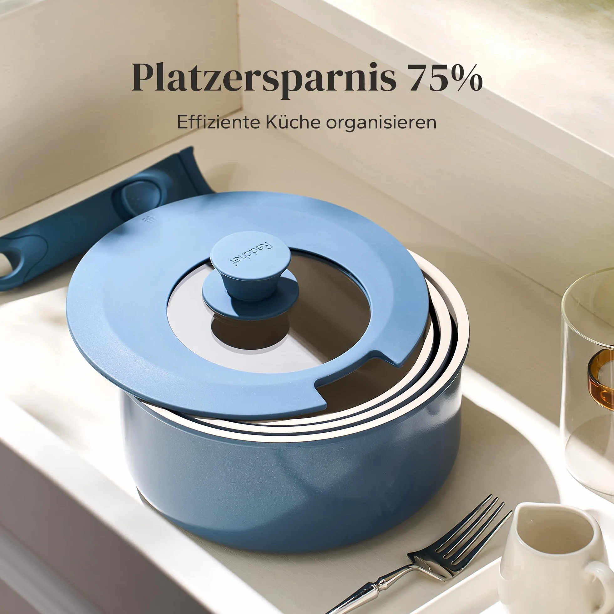 Redchef Zestaw garnków z odpinanym uchwytem, zestaw garnków z antyhaftową powłoką ceramiczną 16/18/20 cm i 3-w-1 zamknięciem, garnki indukcyjne do wszystkich rodzajów kuchenek, odporne na piekarnik