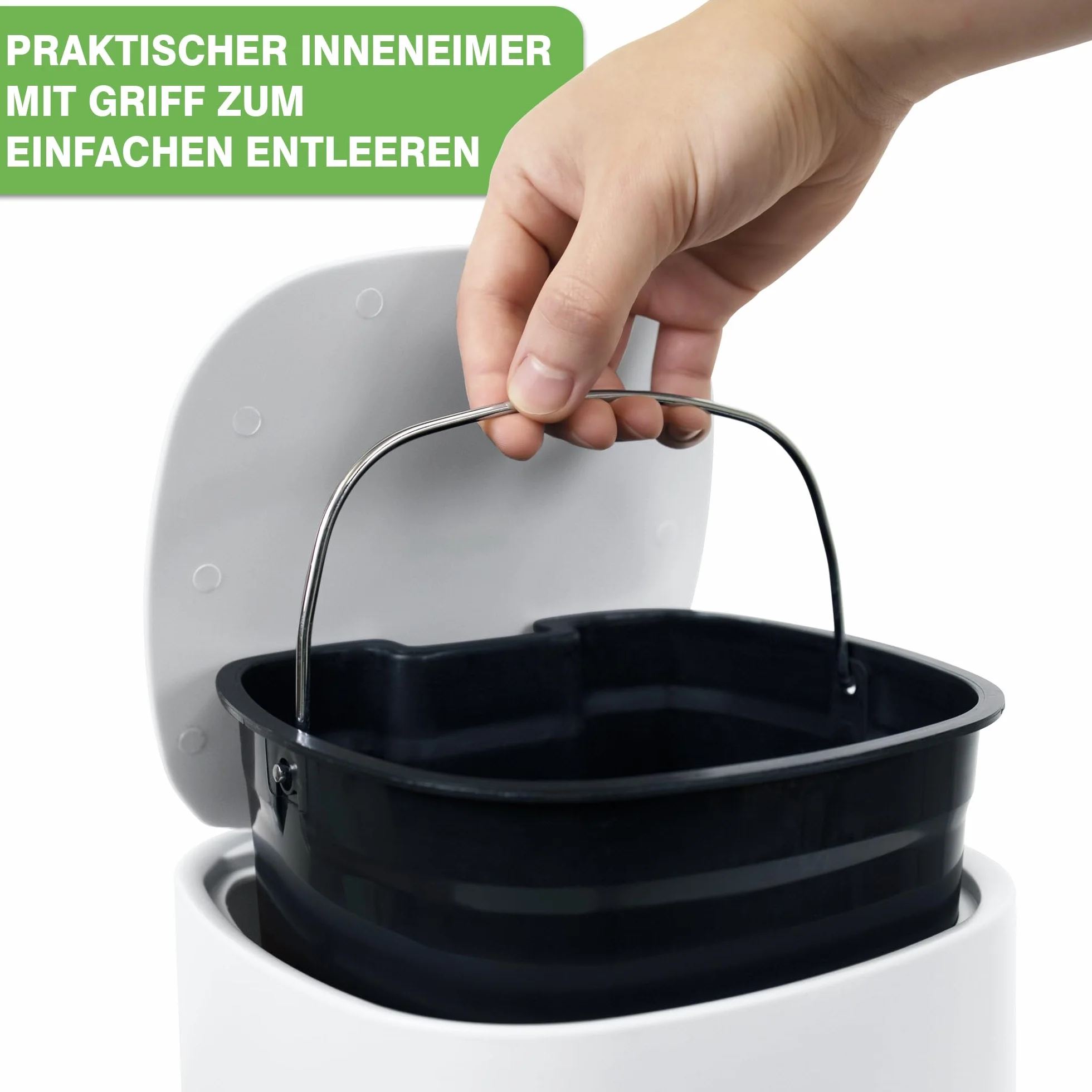 YourCasa Kosz na śmieci łazienkowy [5 l], eleganckie wzornictwo, kosz na kosmetyki do łazienki, mały, z pokrywką i miękkim domykaniem, wyjmowany kosz wewnętrzny (biały)