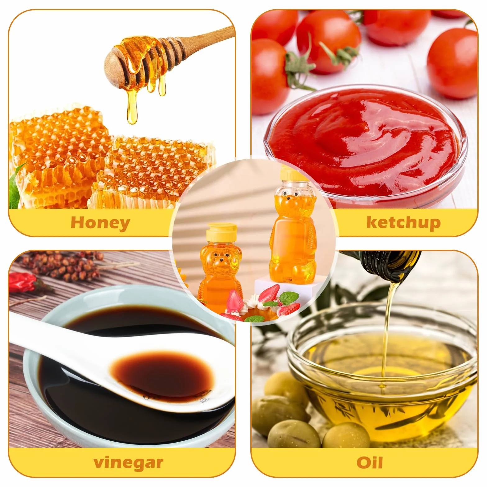 Wekuw 2 sztuki niedźwiedź dozownik miodu 250 ml 350 ml z łyżeczką do miodu dozownik syropu niekapiący przezroczysty wyciskacz z pokrywką słoik na miód słoiki na dżem mała butelka na sosy idealna do