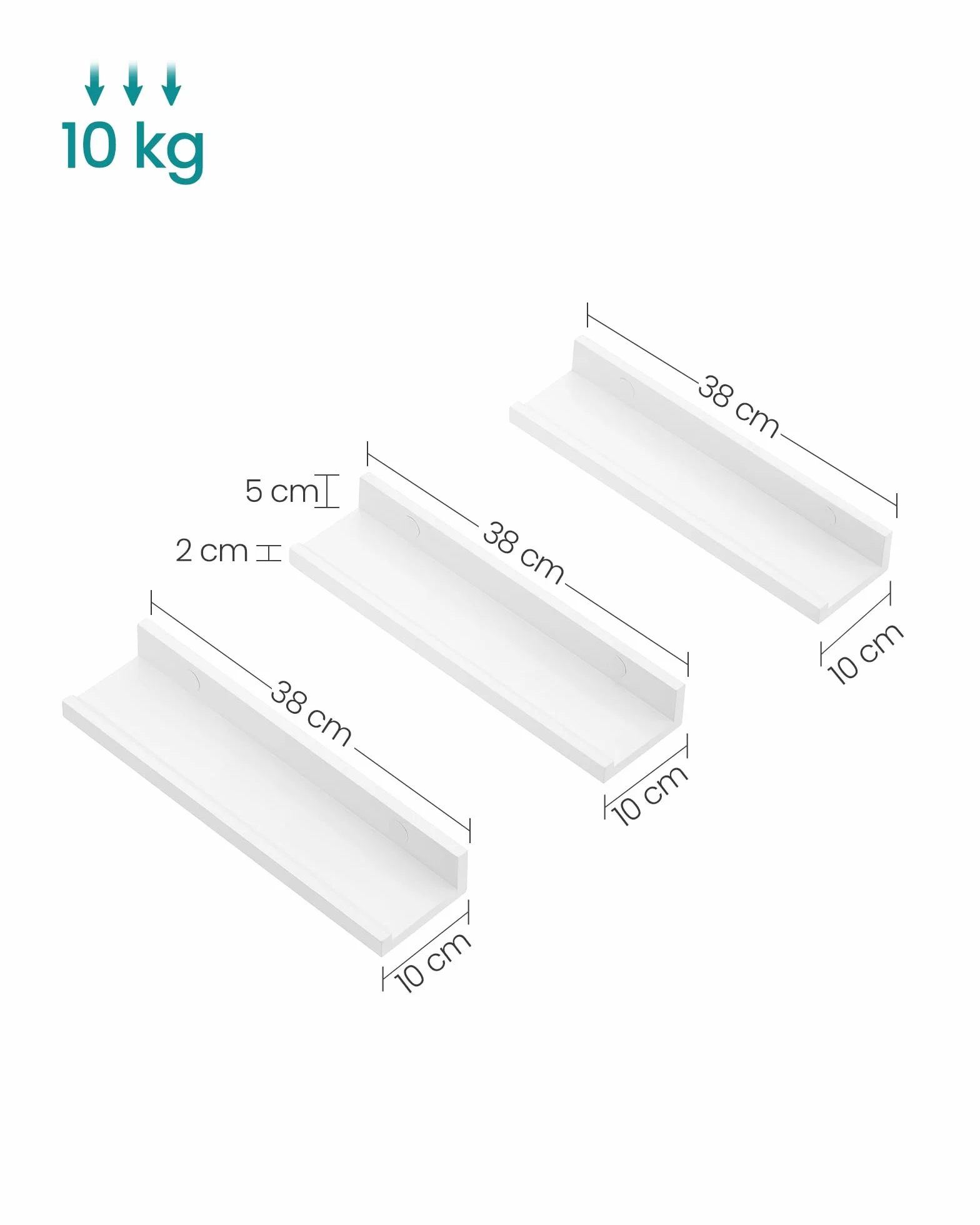 Songmics Lws38Wt Półki Ścienne, Biały, 38 x 10cm