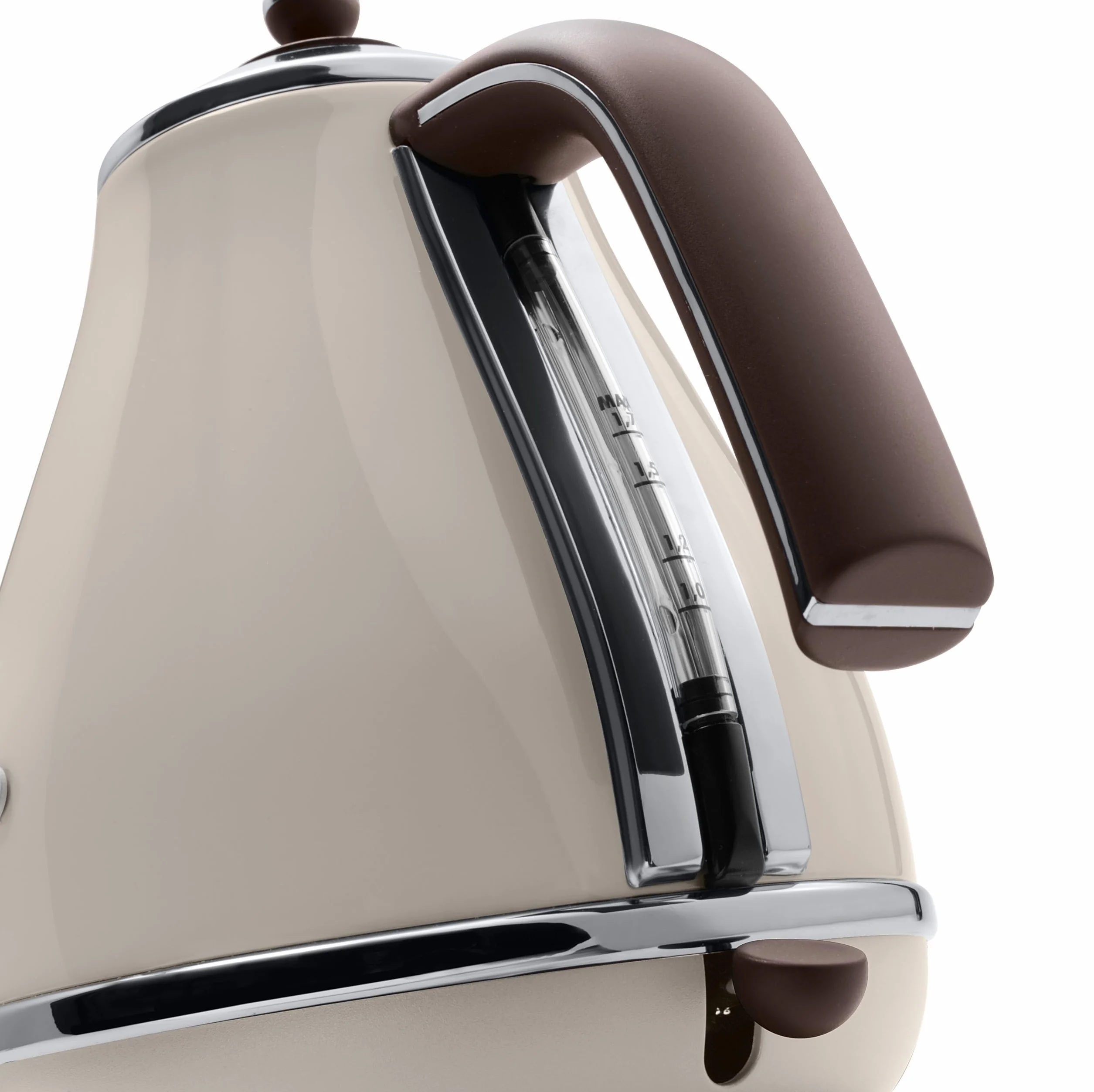 De'Longhi Czajnik elektryczny Icona Vintage KBOV2001.BG - 1,7 l ze wskaźnikiem poziomu wody i podstawą 360°, stal szlachetna w eleganckim stylu retro z chromowanymi detalami, beżowy