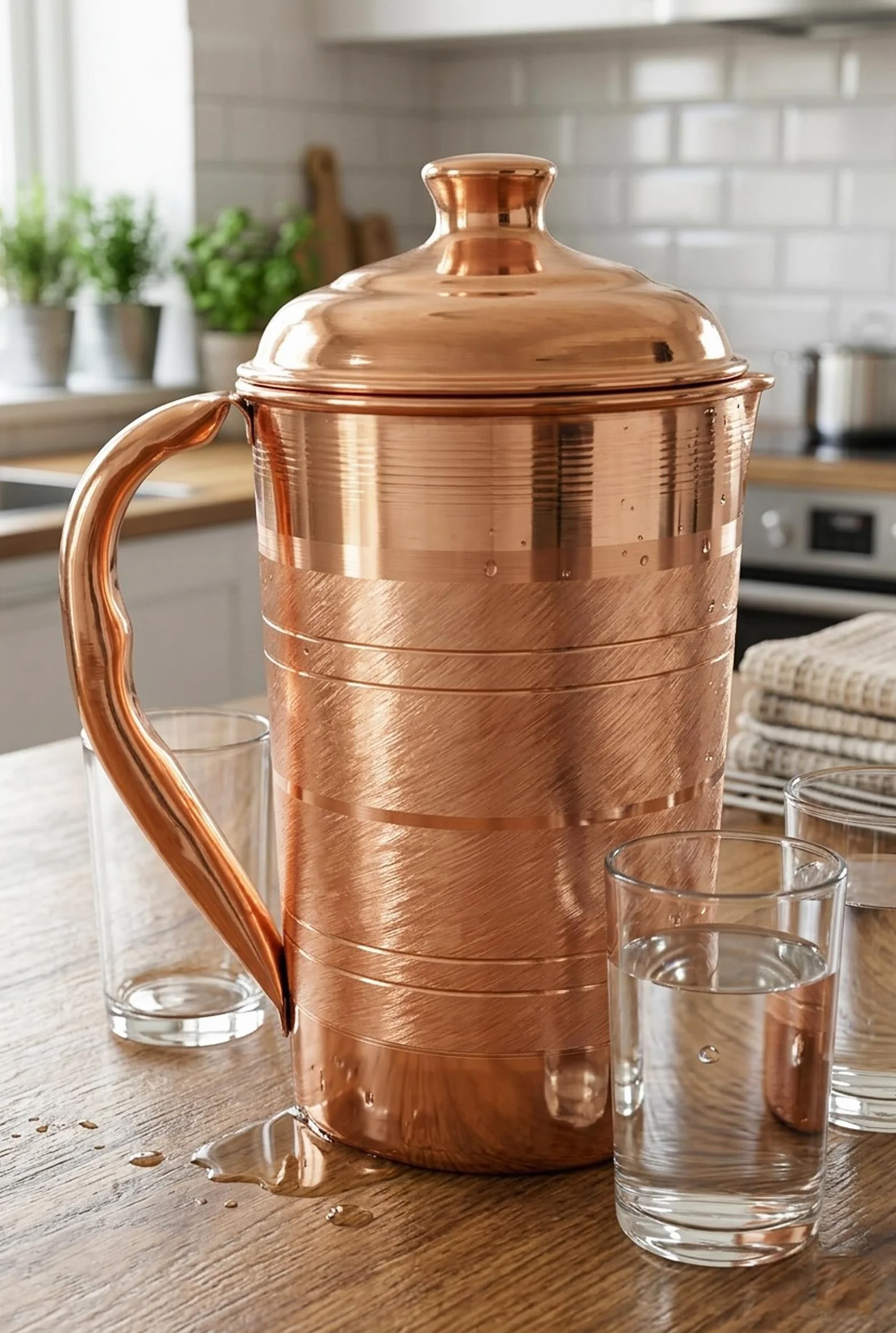 Dzbanek Na Wodę Z Czystej Miedzi Z Pokrywką 1500 Ml/50,7 Uncji Dzbanek Na Wodę Silver Touch Do Picia