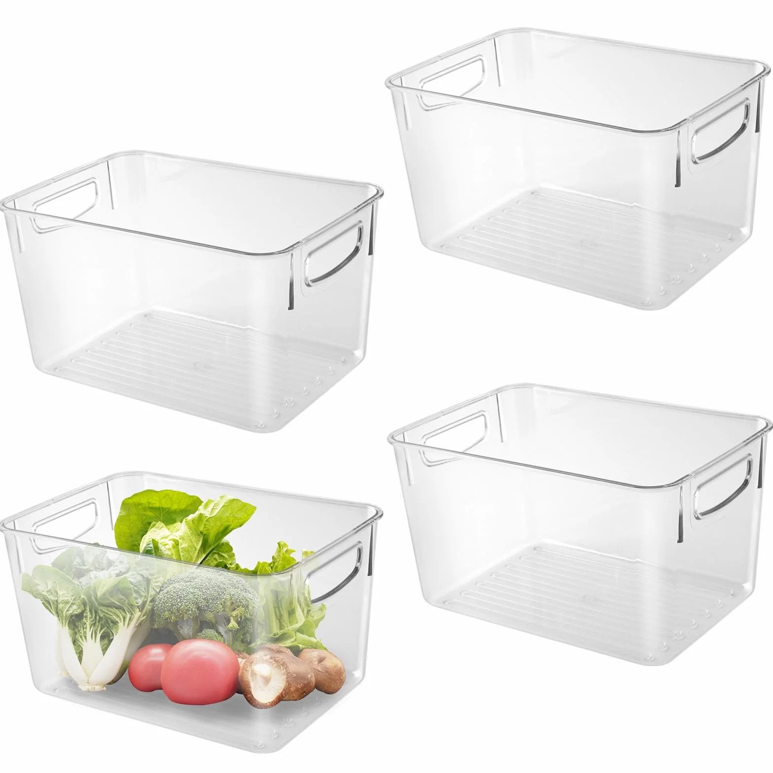 SINJEUN 4 organizery do lodówki z uchwytem, 24,8 x 17,2 x 14 cm, pojemniki na lodówkę, pojemniki do przechowywania, przezroczyste tworzywo sztuczne, do kuchni
