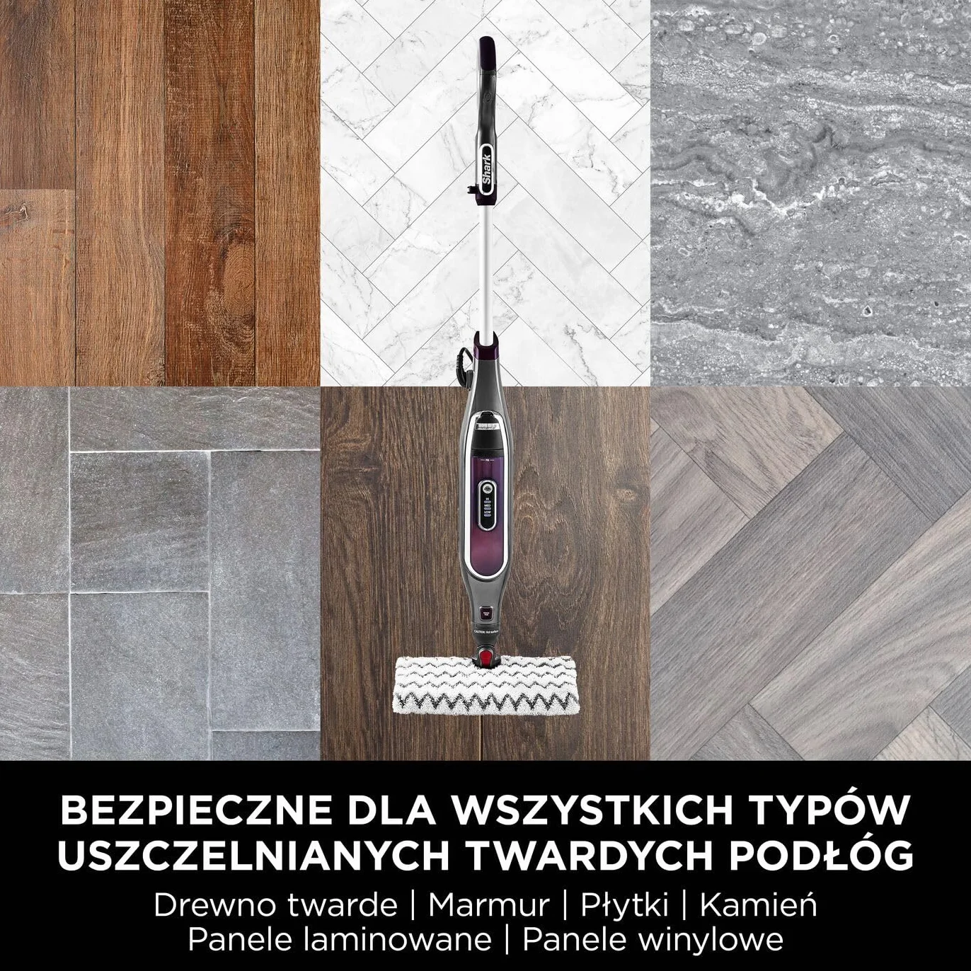Shark Automatic Klik n' Flip Mop parowy do twardych podłóg z kontrolą pary, funkcją Steam Blaster, 2 nakładki czyszczące które można prać, pojemnik na wodę 350ml, kabel 6 m, szaro/bordowy S6003EU