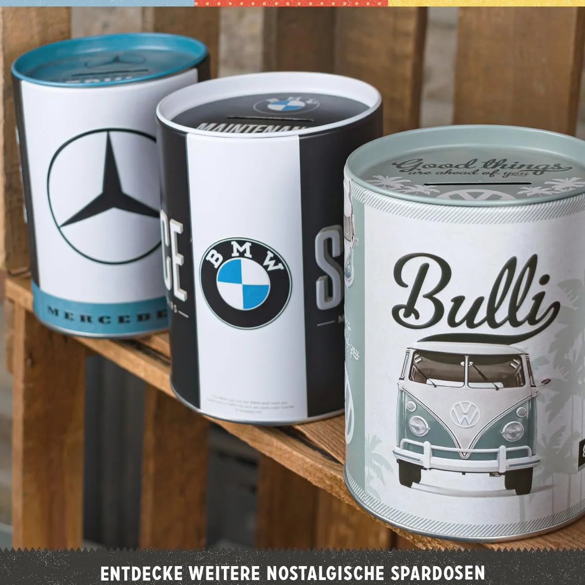 Nostalgic-Art Retro skarbonka, 1 l, VW Bulli – Let's Get Lost – Pomysł na prezent dla miłośnika Volkswagena Busa, Official License Product (OLP), metalowa skarbonka, Styl vintage